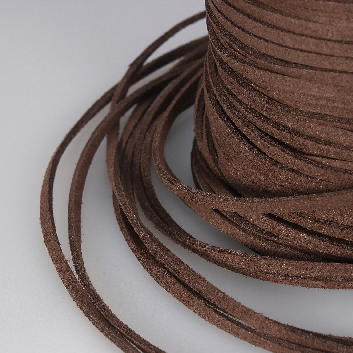 BEADNOVA 3mm Faux Suede Cord - 100 Yards Flat Leather Rope Spool for Necklace, Bracelet & Jewelry Making - Medium Brown - DIY Craft Supplies for Beading, Macrame & Home Decor Projects