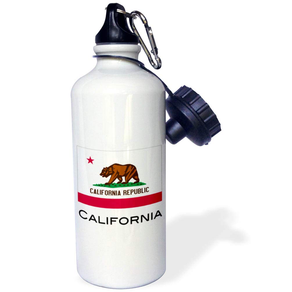 3D Rose California State Flag Sports Water Bottle - 21 oz Insulated White Water Bottle for Gym, Hiking & Outdoor Activities | BPA-Free Leakproof Design