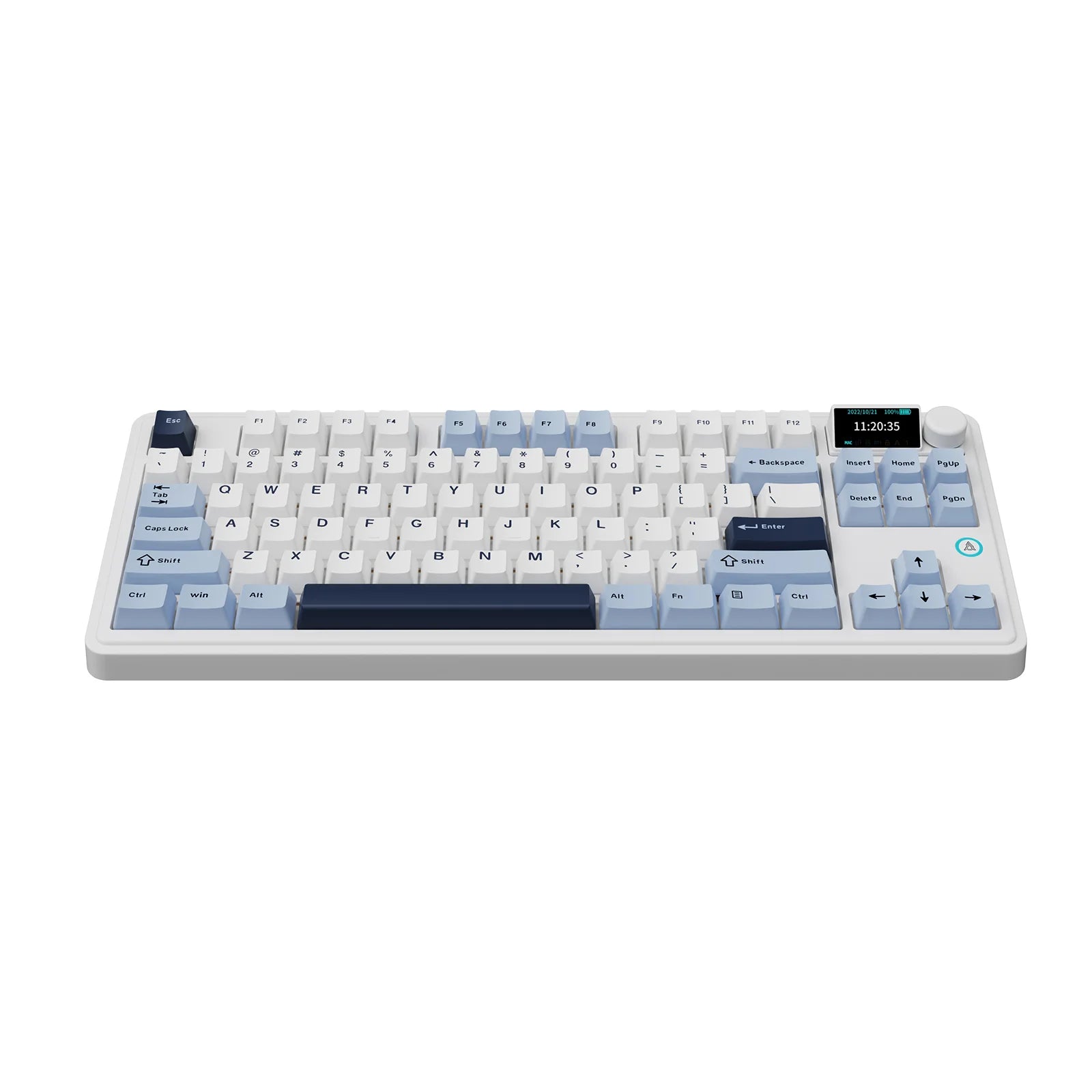 AJAZZ AK870 Plus White & Blue RGB Mechanical Keyboard with Screen - Wired & Wireless (Maillard Switch) - Gaming, Office & Typing Enthusiasts
