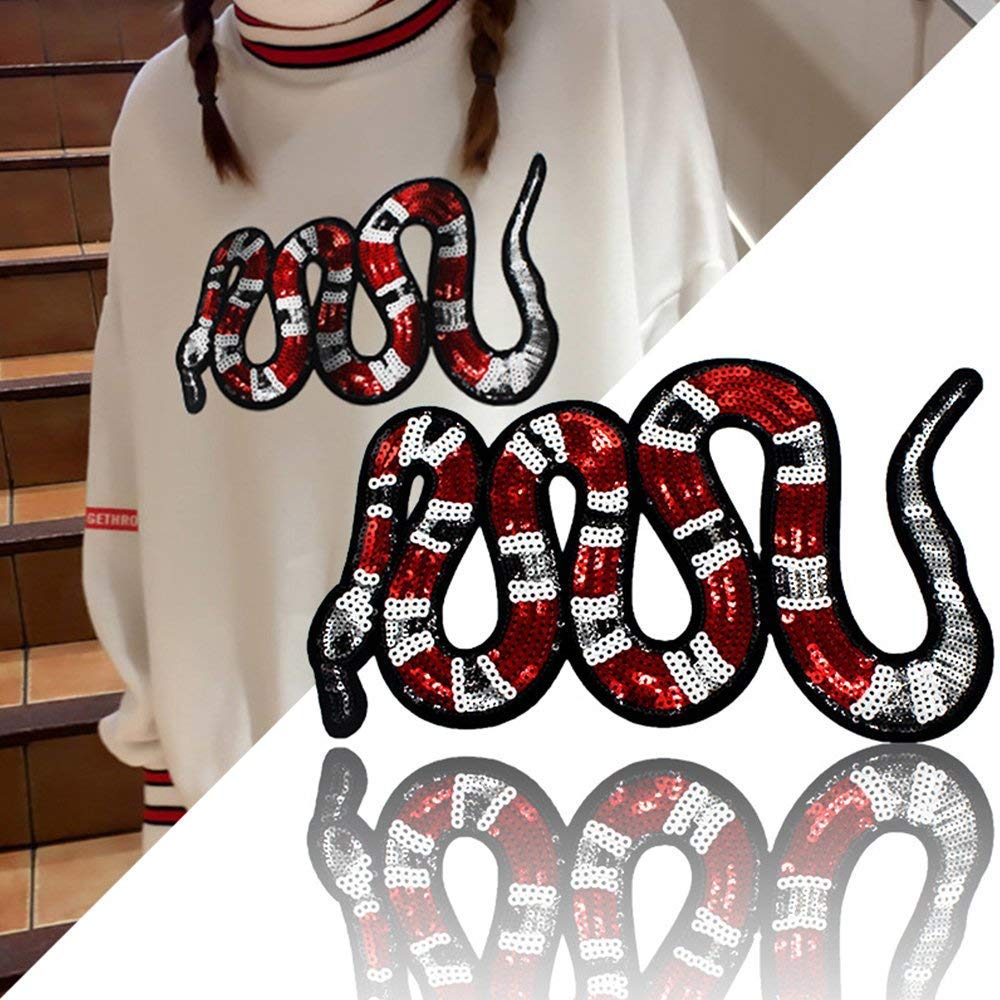 Sequined Snake Iron-On Embroidery Applique Patches for Clothing, Denim Jackets & DIY Crafts - Perfect for Customizing Jeans, Bags & Accessories