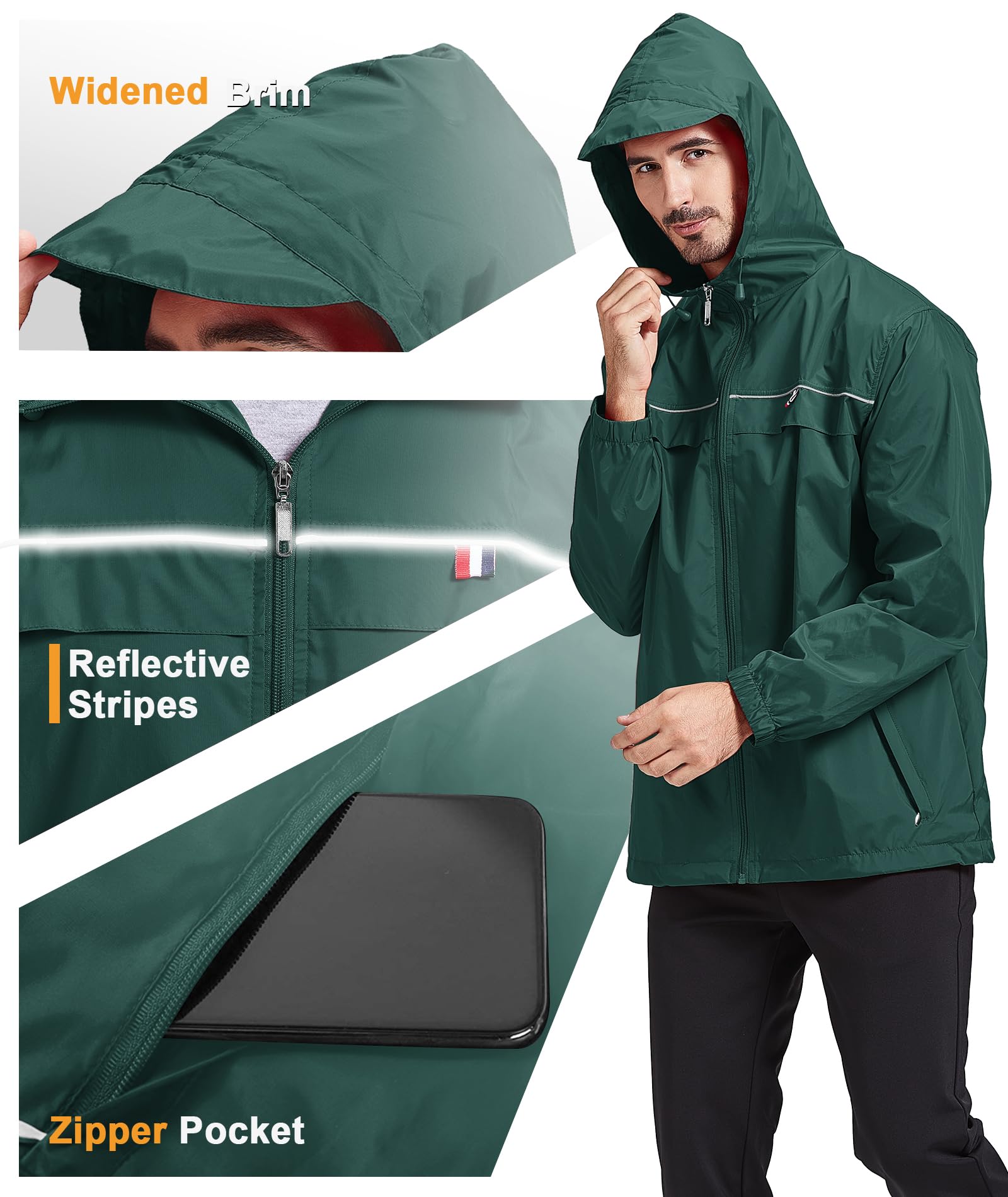 Men's Waterproof Hooded Rain Jacket - Lightweight for Hiking & Travel