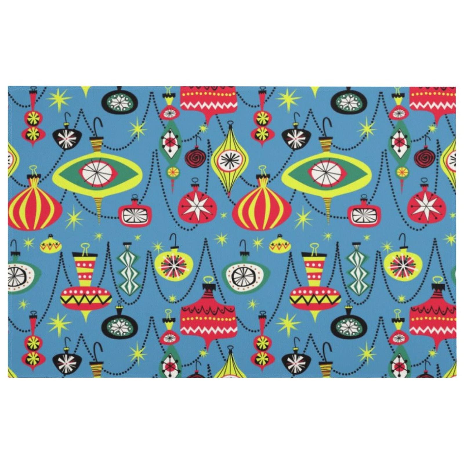 Vintage 1950s Atomic Mid-Century Modern Christmas Door Mat - Non-Slip Absorbent Bath & Kitchen Rug - 15.7