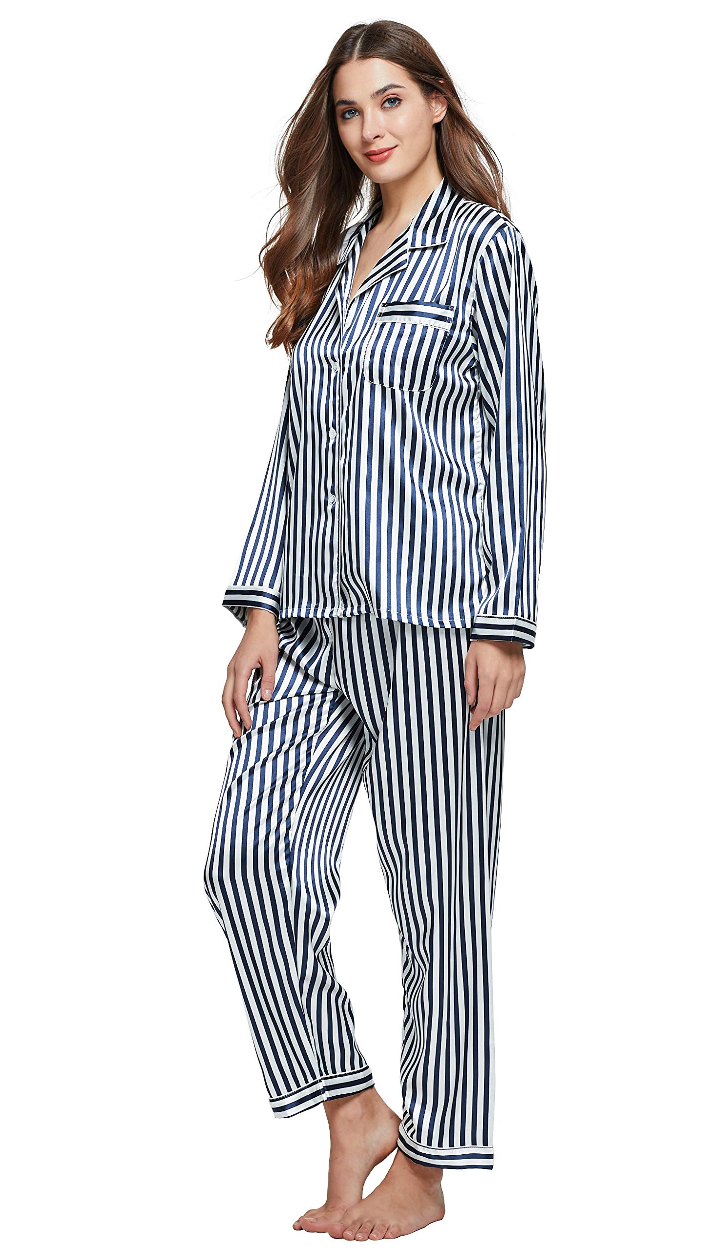 Women's Classic Satin Pajama Set - Soft Sleepwear & Loungewear for Nighttime Comfort - Perfect for Relaxing at Home, Spa Days, and Gift Giving