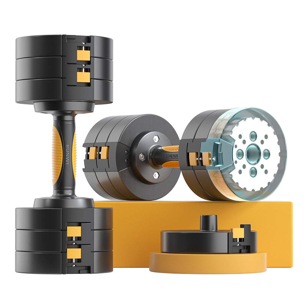 RUNWE Adjustable Dumbbell Set 49/65 lbs - Non-Slip Rubber Handle Free Weights for Men & Women - Full Body Workout, Strength Training, Core Exercises - Perfect for Home Gym & Fitness Enthusiasts (Ideal for Small Spaces, Apartment Workouts & Personal Training)
