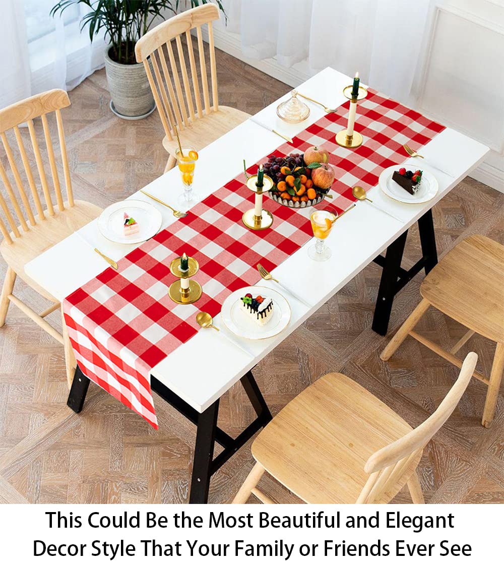 Buffalo Check Table Runner 13x72 Inches - Red and White Cotton Checkered Table Cover for Farmhouse, Kitchen & Dining Room Decor - Perfect for Family Dinners, Holiday Parties & Rustic Weddings