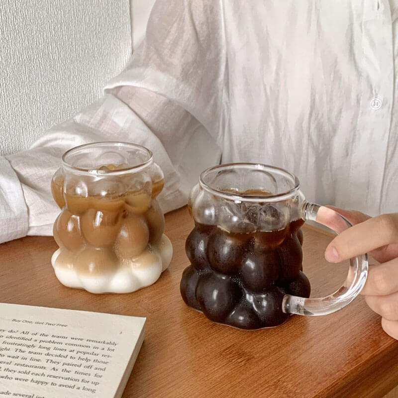 Premium Large Bubble Glass Cup - 16oz Insulated Tumbler with Lid & Straw - Perfect for Iced Coffee, Smoothies & Cold Drinks at Home, Office or Travel