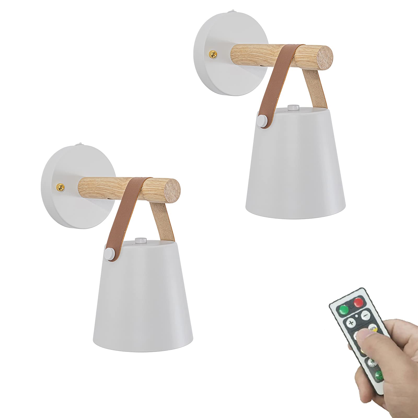 KAYYELAMP 2-Pack 100 Lumens LED Wall Sconce with Remote Control - Battery Operated Cordless White Bucket Lampshade for Hallway, Loft, Bedroom & Wall Decor - Dimmable, Easy Installation (Batteries Not Included) - Perfect for Ambient Lighting in Living Rooms, Bedrooms and Corridors