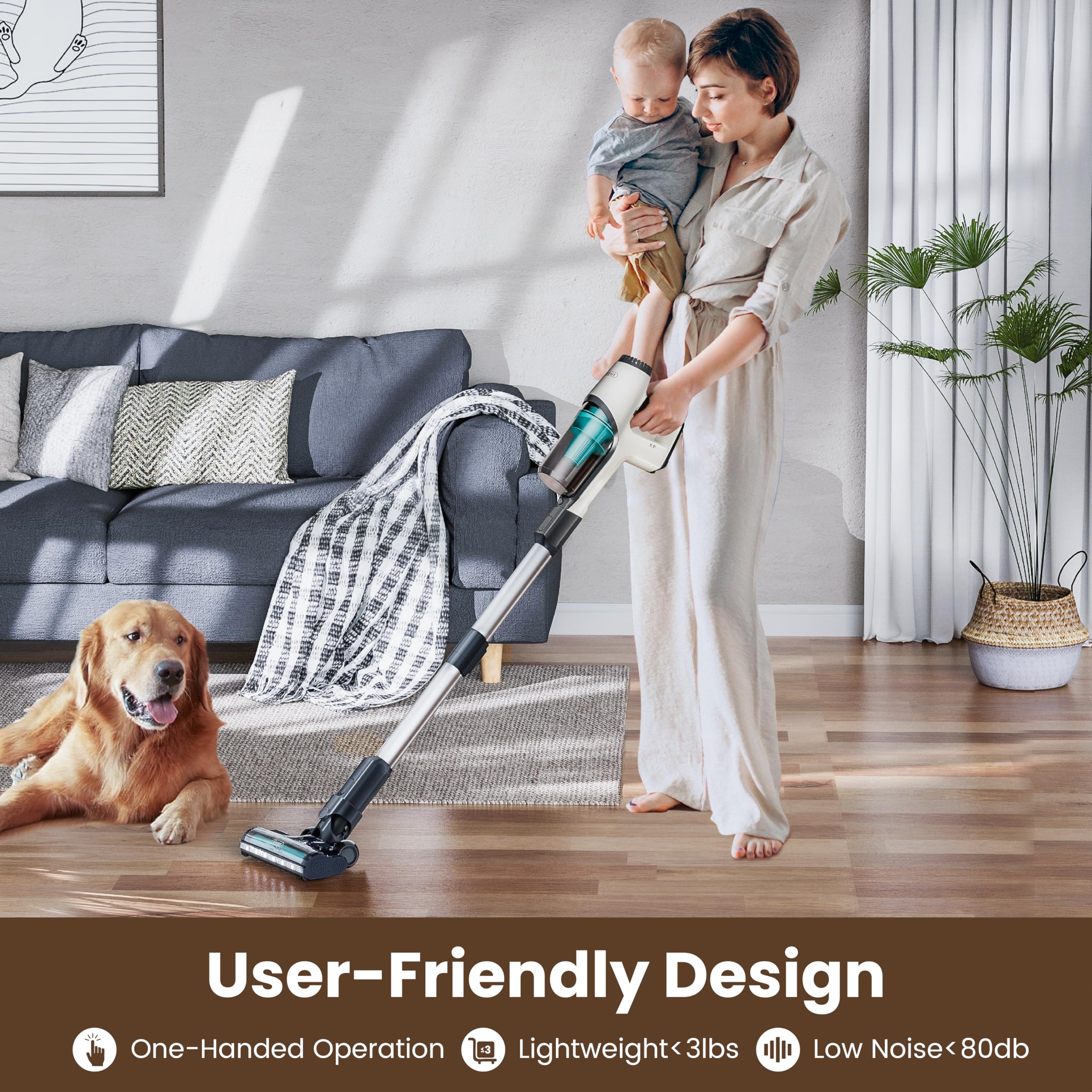 Gevi 20KPa Powerful Cordless Stick Vacuum Cleaner - 6-in-1 Lightweight Vacuum with 45min Runtime for Hard Floors, Carpets & Pet Hair - White | Perfect for Home Cleaning, Pet Owners & Quick Pickups
