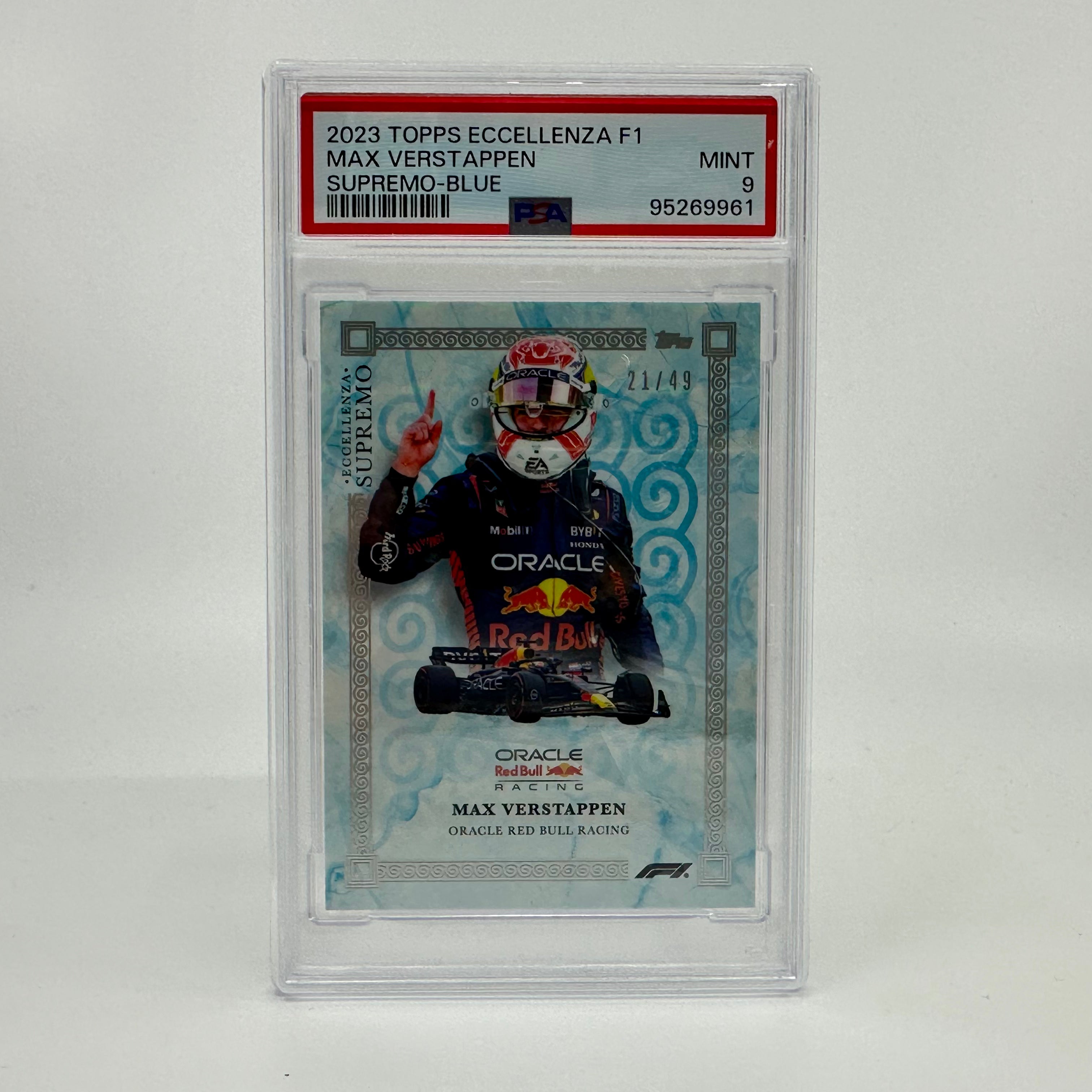 2023 Eccellenza Supremo Max Verstappen Blue PSA 9 21/49 - Rare Racing Collectible for F1 Fans & Sports Memorabilia Display