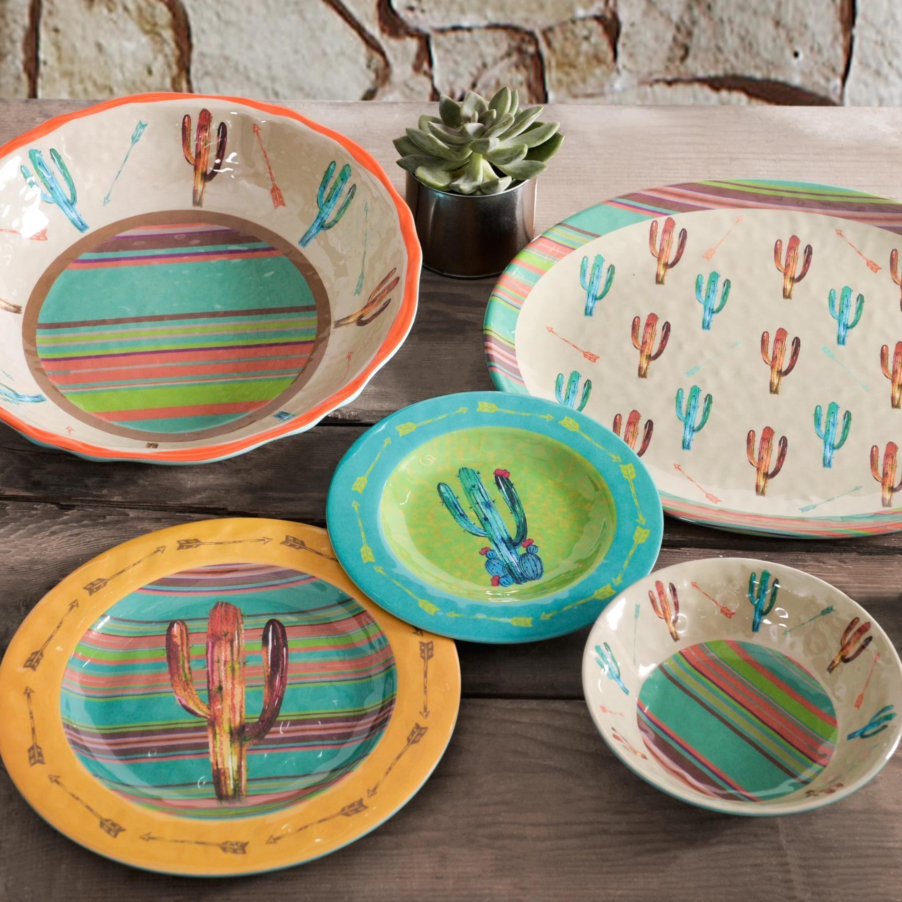 Cactus Melamine Dinner Plates Set - Durable & Lightweight for Outdoor Picnics, Camping, and Everyday Use