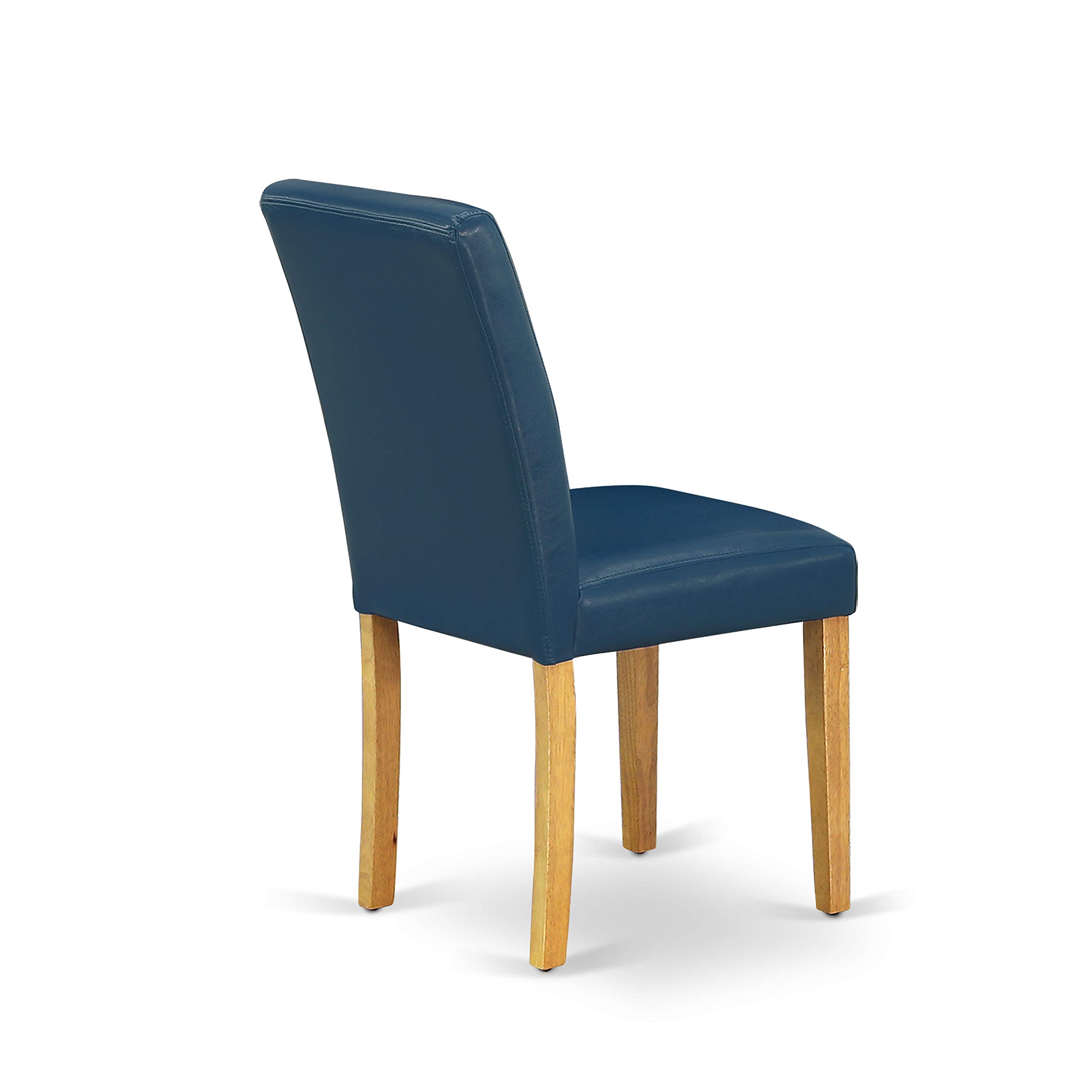 East West Furniture 3 Piece Dining Room Set - Round Pedestal Table & 2 Oasis Blue Faux Leather Chairs, 30x30 Inch, Oak - Perfect for Small Spaces, Breakfast Nooks & Cozy Apartments