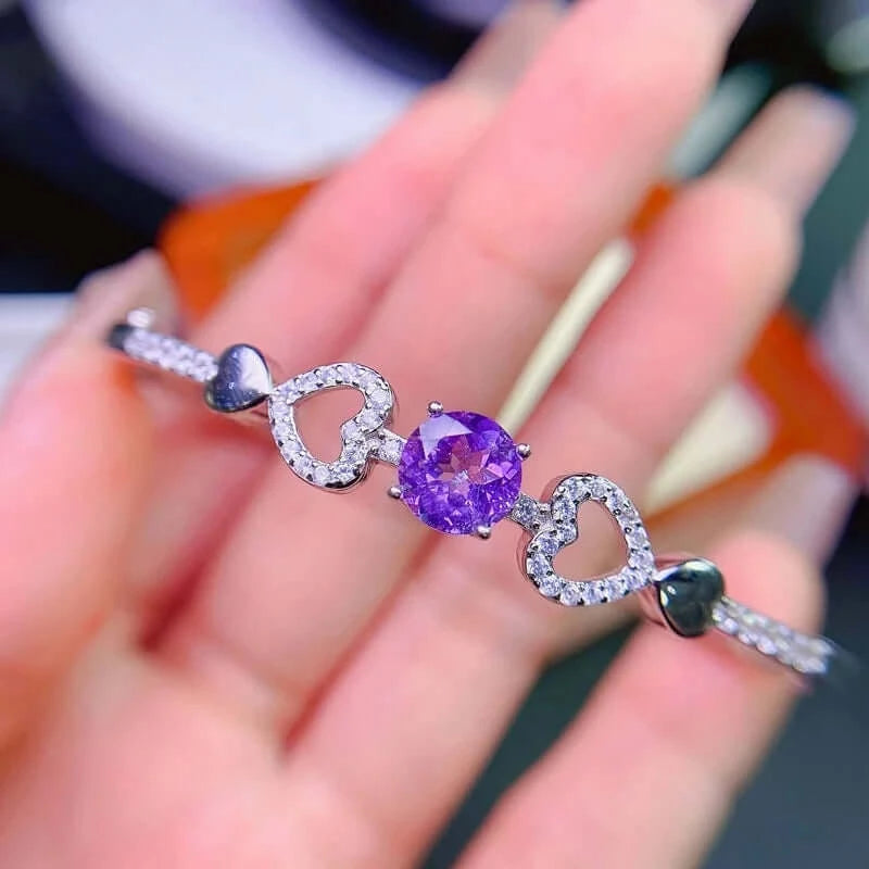 18K Platinum Amethyst Bangle Bracelet for Women - Elegant Zodiac Aquarius Jewelry Gift | Perfect for Birthdays, Anniversaries & Special Occasions