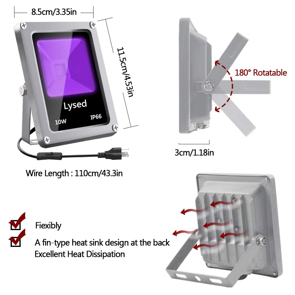 10W UV LED Black Light Flood Light - IP66 Waterproof for Aquarium, Indoor & Outdoor Parties, Halloween Decorations - Glow in The Dark Effect (3 Pack) - Perfect for Night Clubs, Raves, Neon Parties & Home Glow Decor