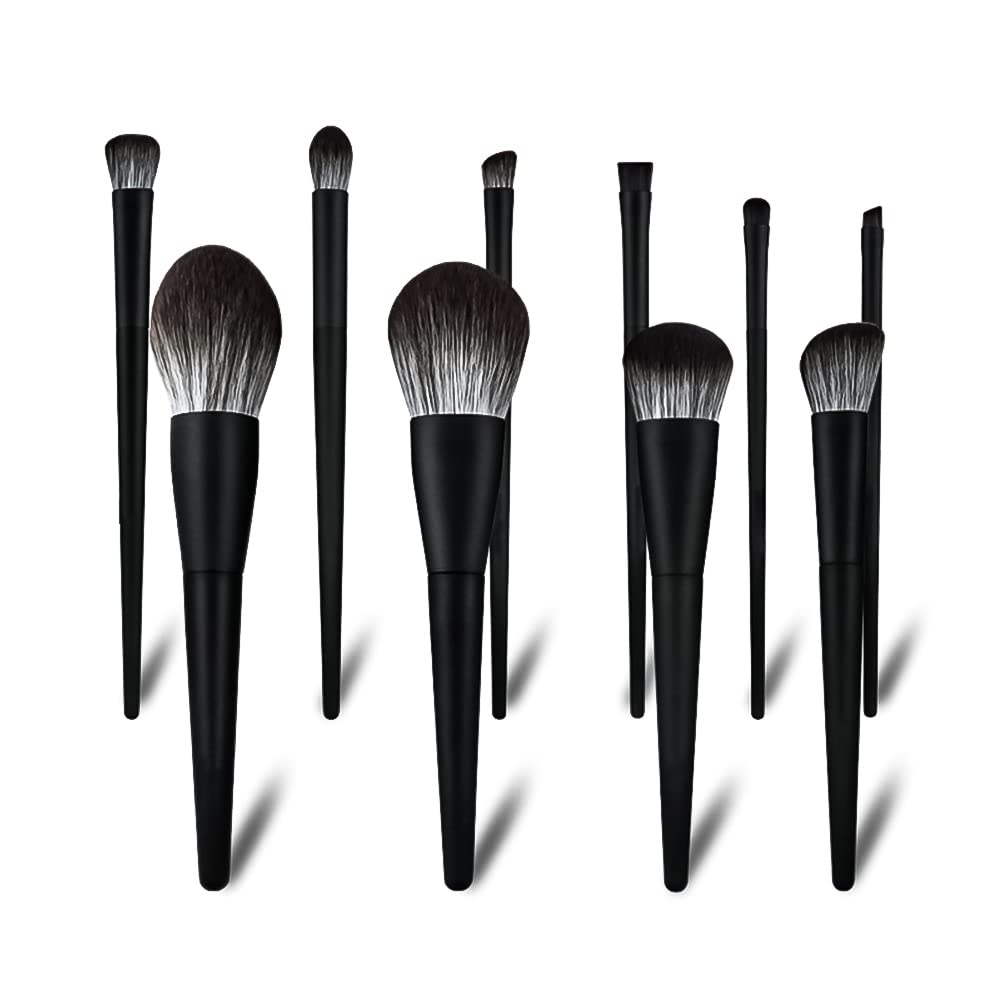 10-Piece Matte Black Makeup Brush Set - Premium Kabuki, Eyeshadow & Powder Foundation Brushes for Professional Makeup Application | Perfect for Contouring, Blending & Everyday Makeup Kit