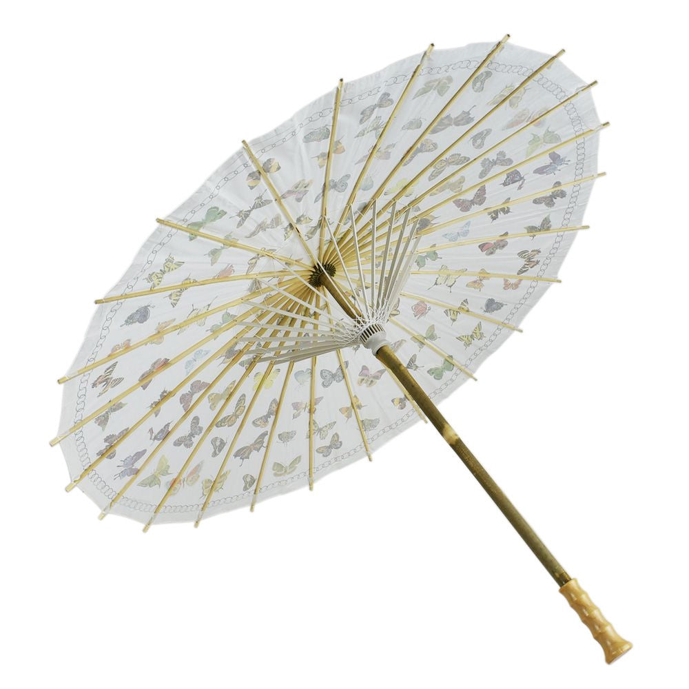 32 Elegant Butterfly Paper Parasol Umbrella - UV Sun Protection with Wooden Handle for Garden Parties, Weddings & Outdoor Events
