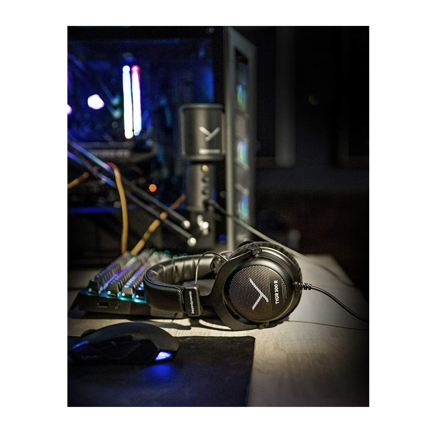 beyerdynamic TYGR 300 R Open-Back Gaming Headphones with Headphone Hanger Mount - Premium Audio Bundle for PC, PS5, Xbox Series X Gaming & Streaming (Includes Cable Organizer)