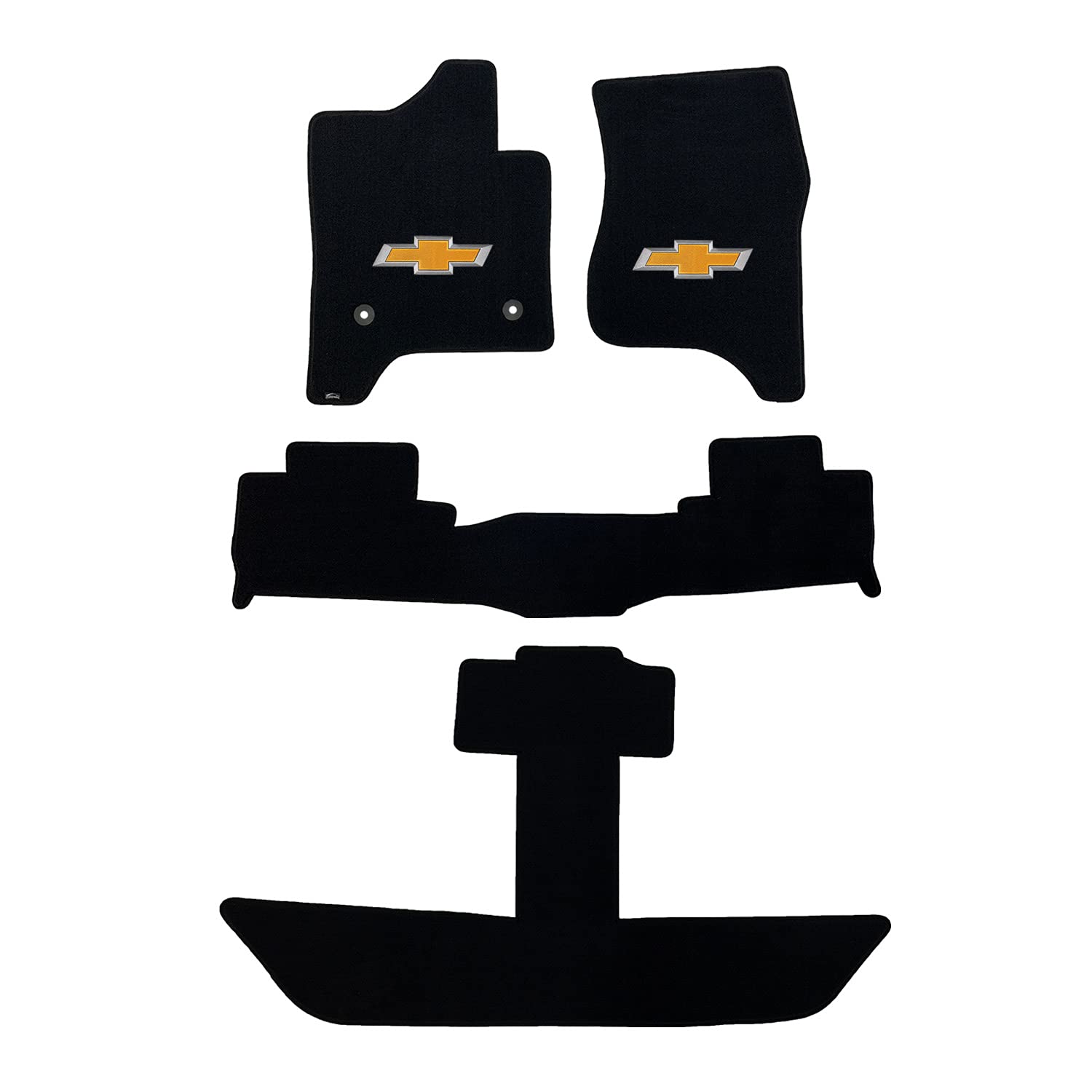Premium Custom-Fit Carpeted Floor Mats for Chevy Suburban 2015-2020 - Luxury Car Floor Liners with Gold Bowtie Design (Charcoal, 4-Piece Set for Captain Chairs) - Perfect for Road Trips, Daily Commutes & Vehicle Protection
