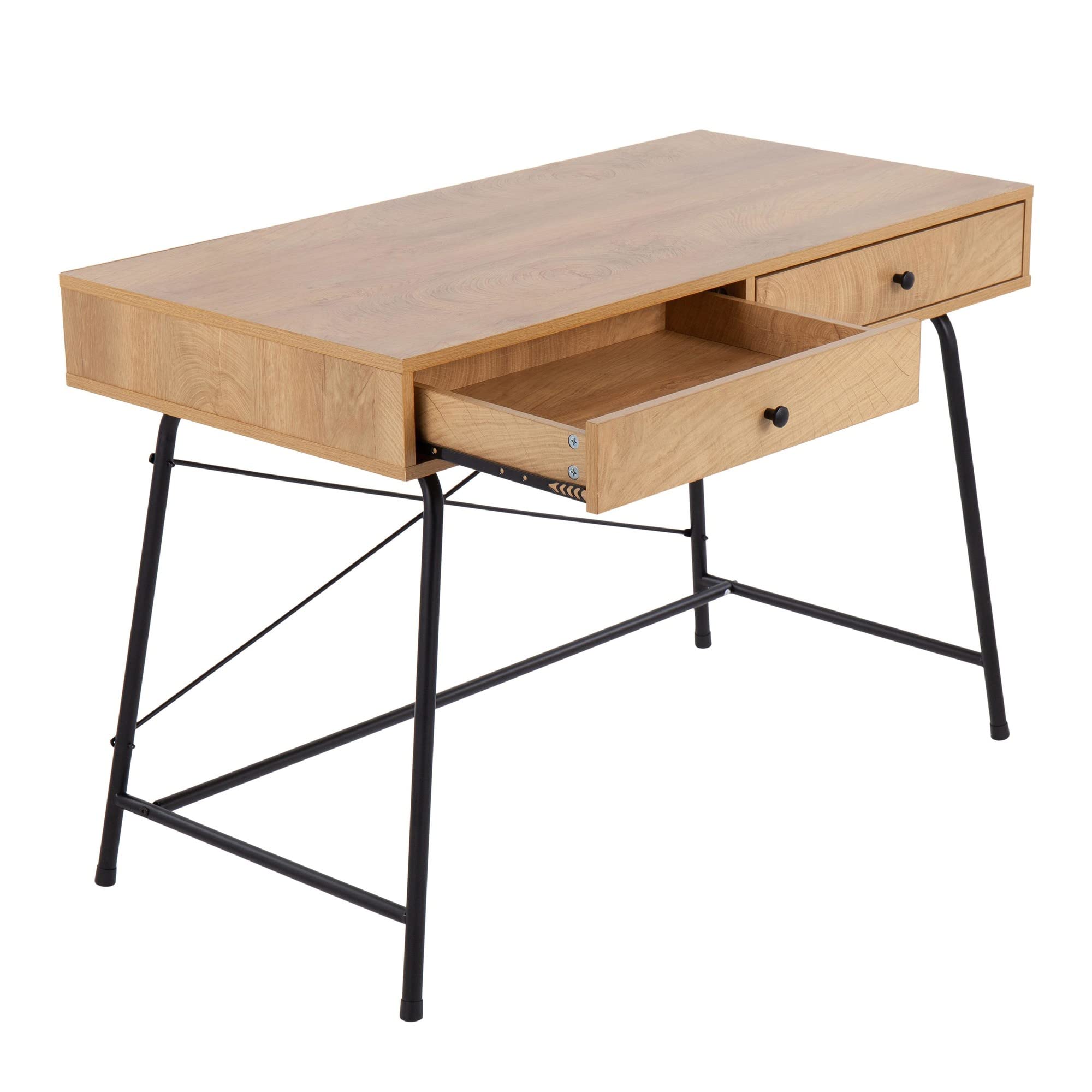LumiSource Casper Brown Wood Desk - Home Office Desk with Drawers, Small Computer Desk for Bedroom & Gaming, Farmhouse Style Writing Table | Perfect for Remote Work, Online Classes & Small Space Living
