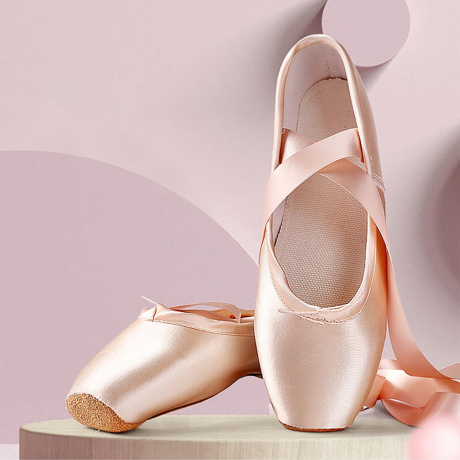 Professional Ballet Pointe Shoes for Girls & Kids - Satin Dance Shoes with Solid Ribbon for Ballerina, Gymnastics & Dance Performance - Perfect for Recitals, Competitions & Ballet Classes