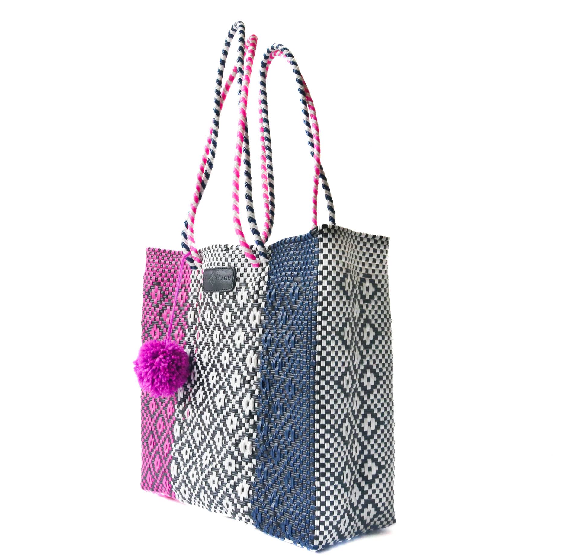 Bloom Woven Tote Bag - Eco-Friendly Handwoven Recycled Plastic Beach Bag - Mexican Oaxaca Style Water-Resistant Purse for Women - Perfect for Summer, Travel, Shopping & Everyday Use