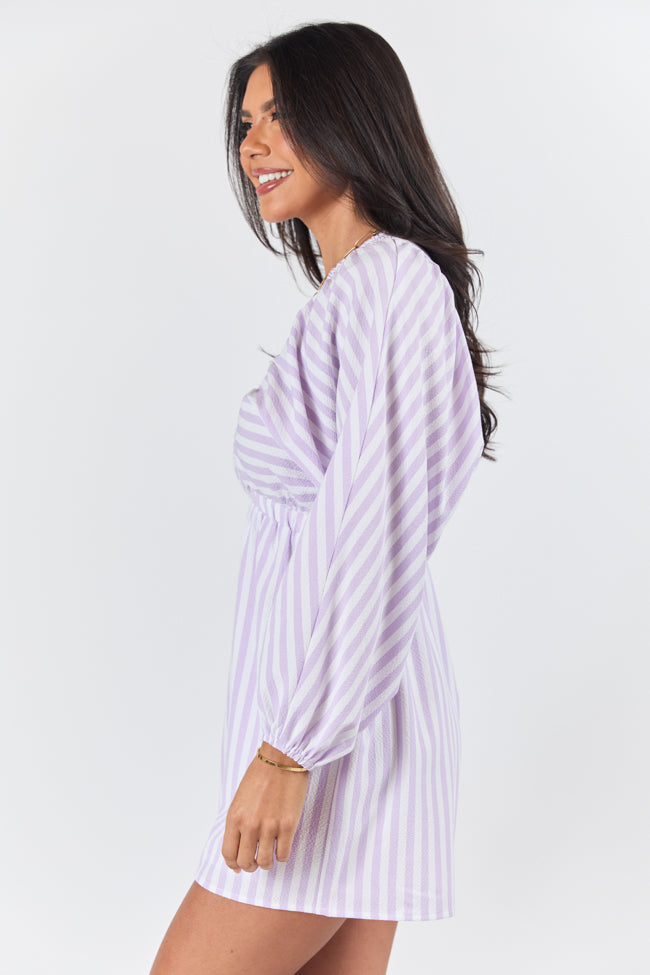 New Women's Lilac Striped V-Neck Romper Jumpsuit - Casual Summer Outfit for Beach, Vacation & Date Night
