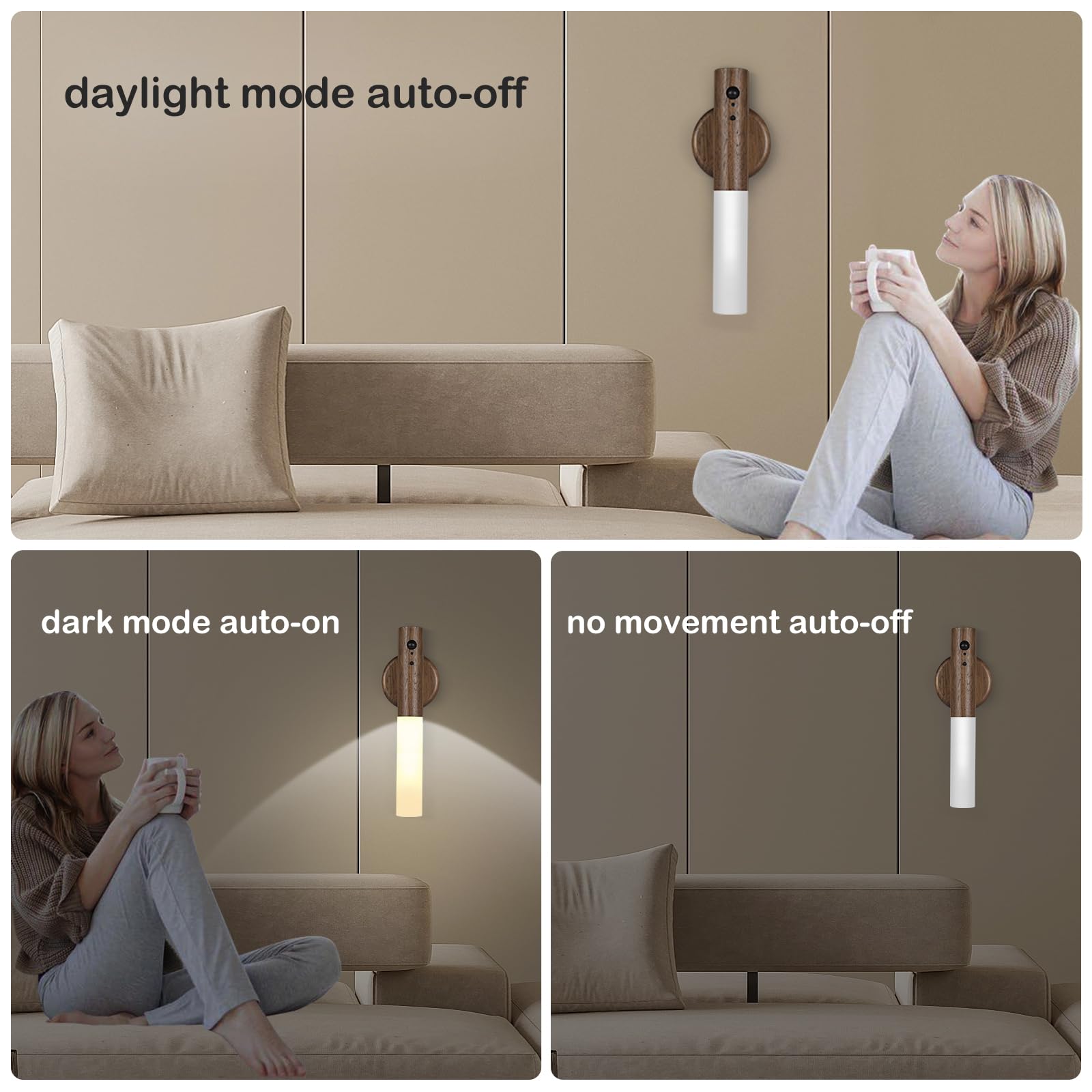 2PCS Motion Sensor Night Light - Rechargeable Stick Wall Lights with 3 Color Options, Battery Operated for Bedroom, Hallway & Stairway | Perfect for Safe Nighttime Navigation & Ambient Lighting