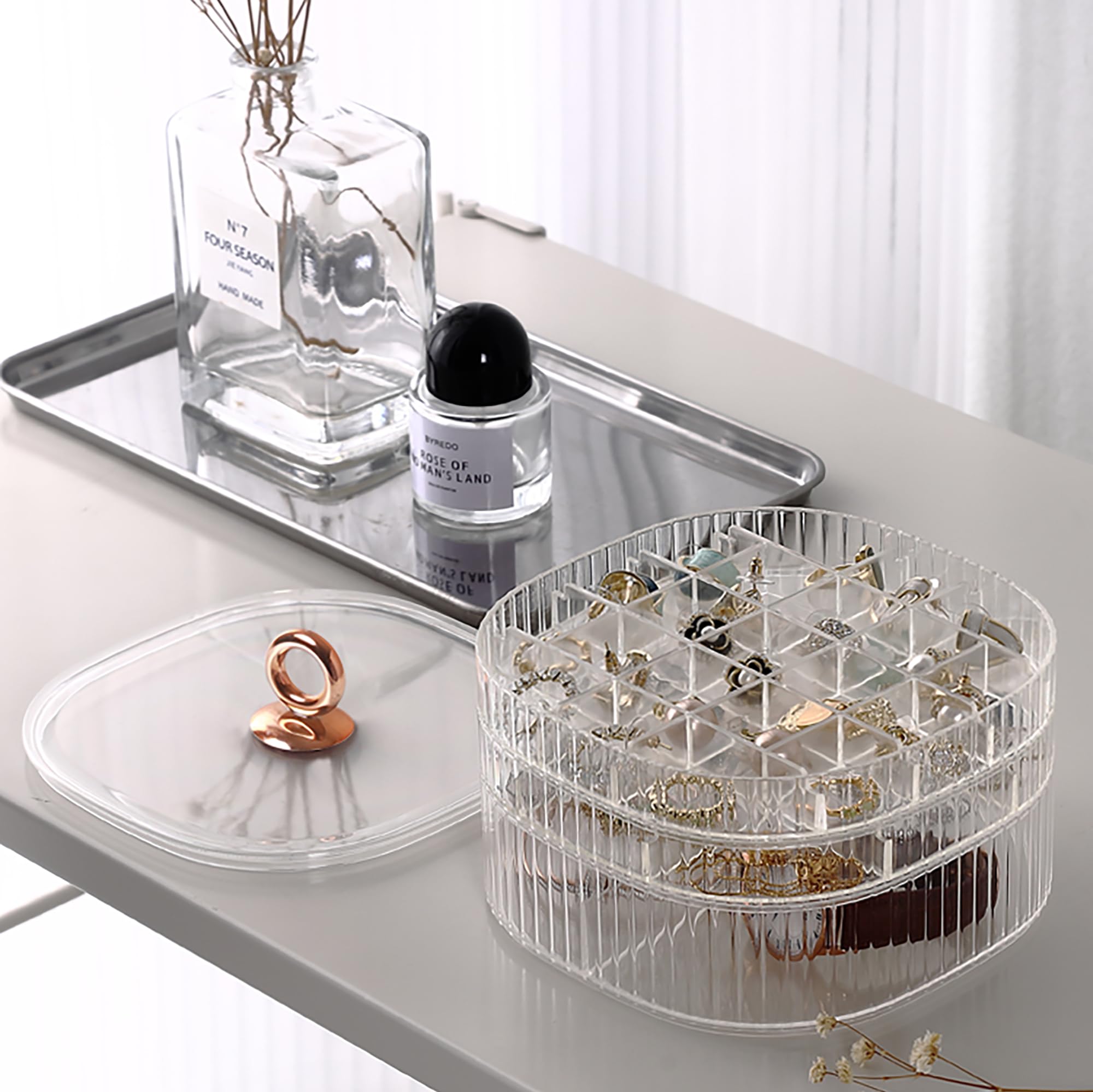 3-Layer Clear Acrylic Jewelry Organizer Box with Handle - Women's Jewelry Storage & Makeup Organizer for Necklaces, Rings, Earrings - Perfect for Travel, Bedroom Vanity & Gift Giving (Green)