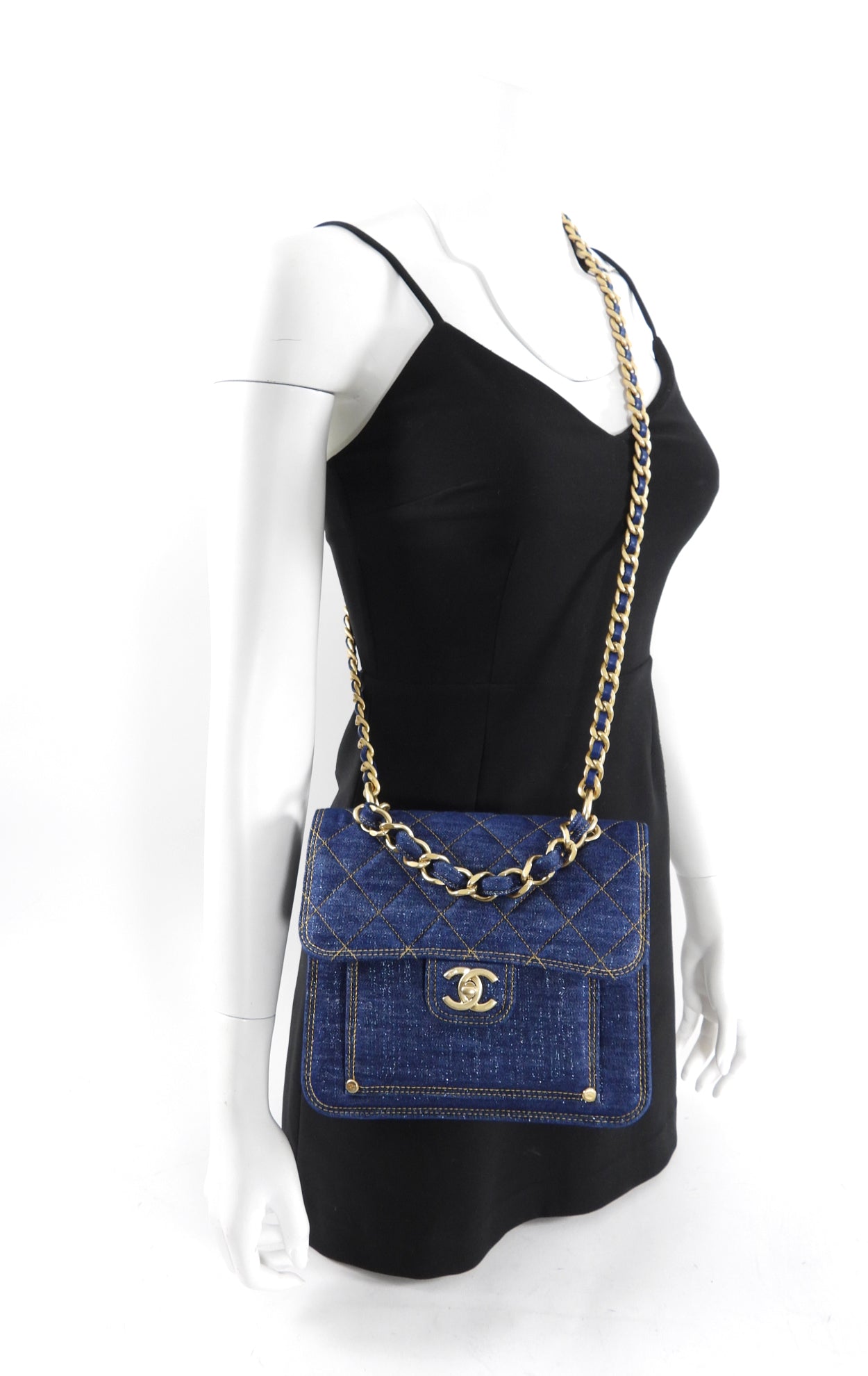 Chanel 23S Quilted Denim Square Flap Bag with Chain Strap - Luxury Crossbody Purse for Women, Perfect for Date Night & Evening Events