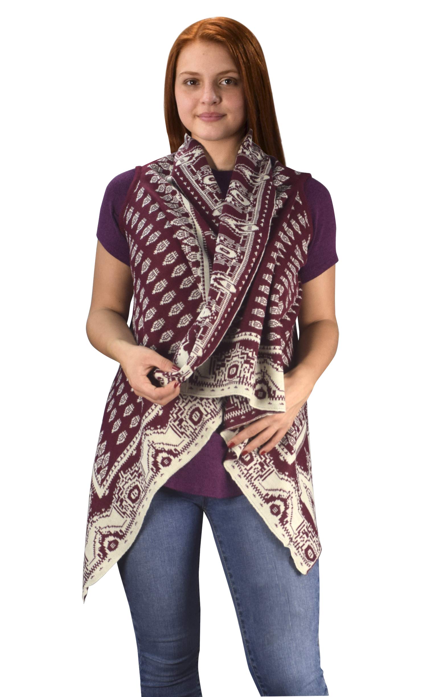 Women's Reversible Sleeveless Fair Isle Cardigan Vest - Open Front Draped Design for Layering Outfits | Perfect for Office Wear, Casual Outings & Fall Fashion