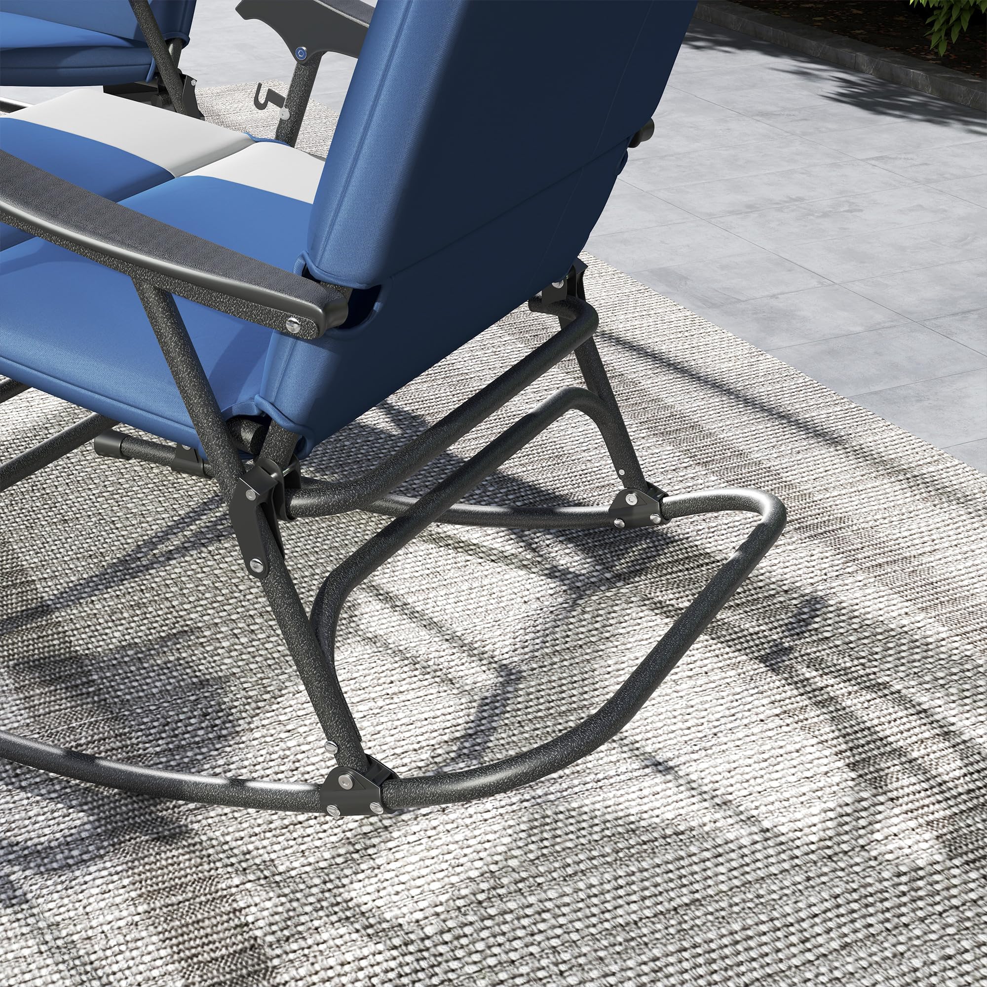 Outsunny 2-Pack Folding Outdoor Rocking Chairs - Heavy Duty 400 lbs Capacity Oversized Camping Chairs with Wide Seat & Padded High Back - Perfect for Patio, Porch, Garden, Backyard Relaxation - Dark Blue