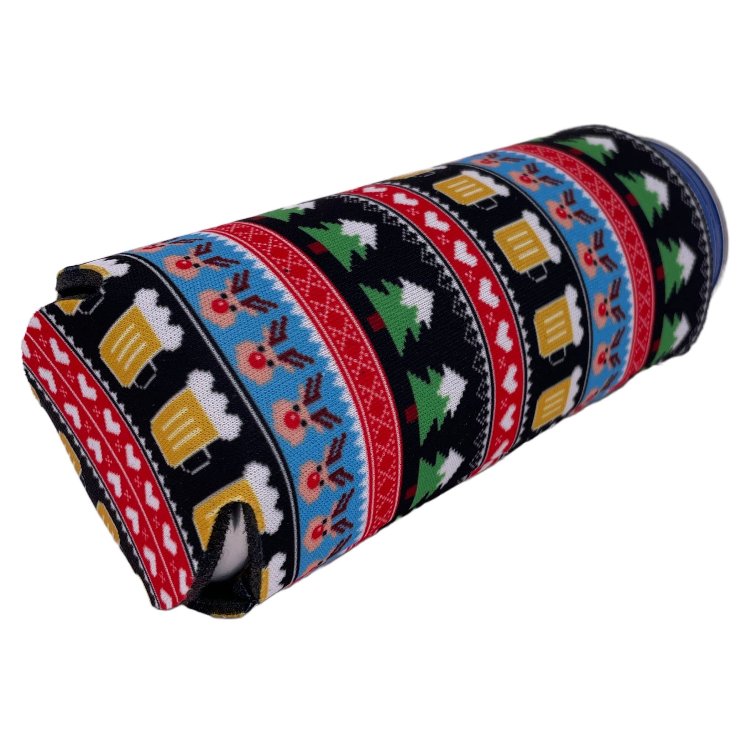 Reindeer & Beer Christmas Slim Can Cooler - Insulated Sleeve for Holiday Parties, Gifts & Festive Beverage Chilling