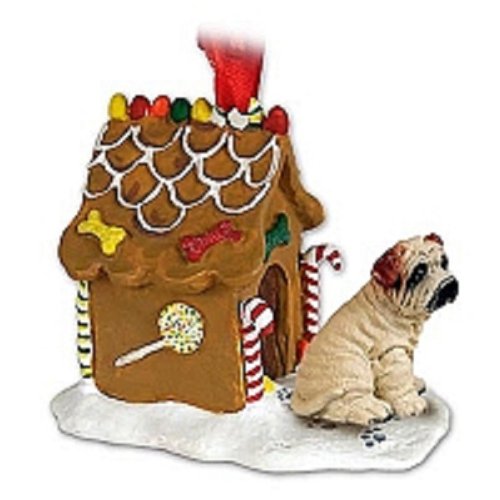 Conversation Concepts Shar Pei Cream Gingerbread House Ornament - Handmade Dog Lover Christmas Decoration for Tree, Gift & Home Decor