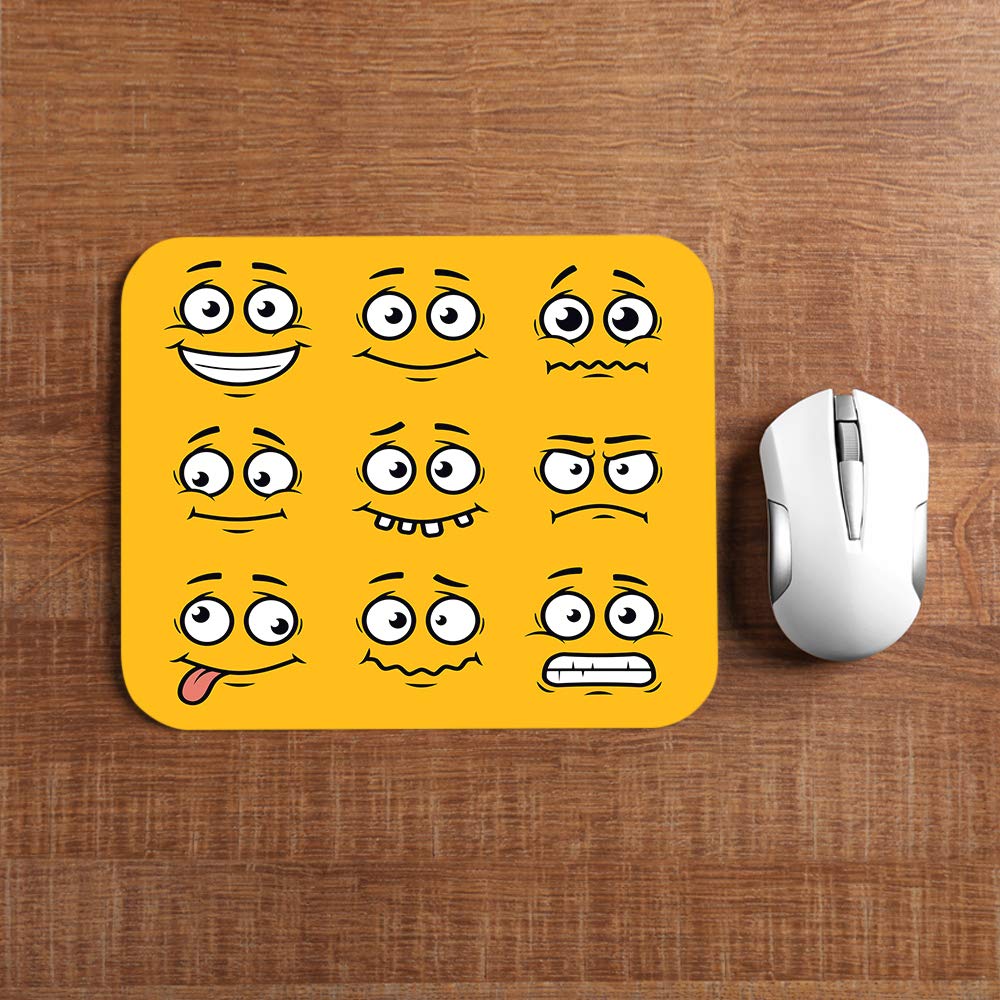 Moslion Cartoon Face Mouse Pad - Cute Funny Emotion Faces (Smile, Sad, Joy) - Non-Slip Rubber Gaming Mousepad for Computer, Laptop & Office Desk - 7.9x9.5 Inch Large Yellow Mouse Pad - Perfect for Gaming, Work & Home Office Use