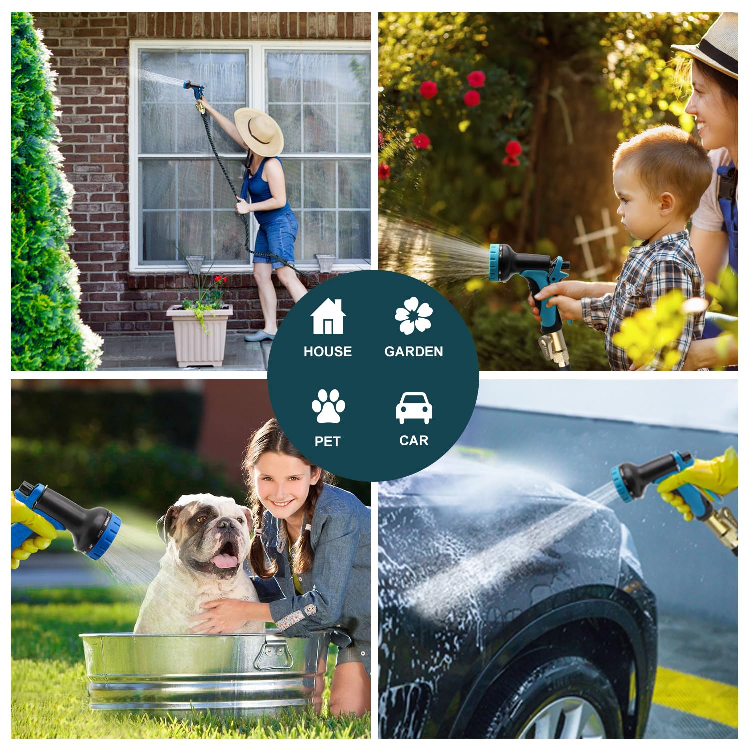 50 FT Expandable Garden Hose with 10-Function High-Pressure Spray Nozzle - Heavy Duty Flexible Water Hose with 3/4