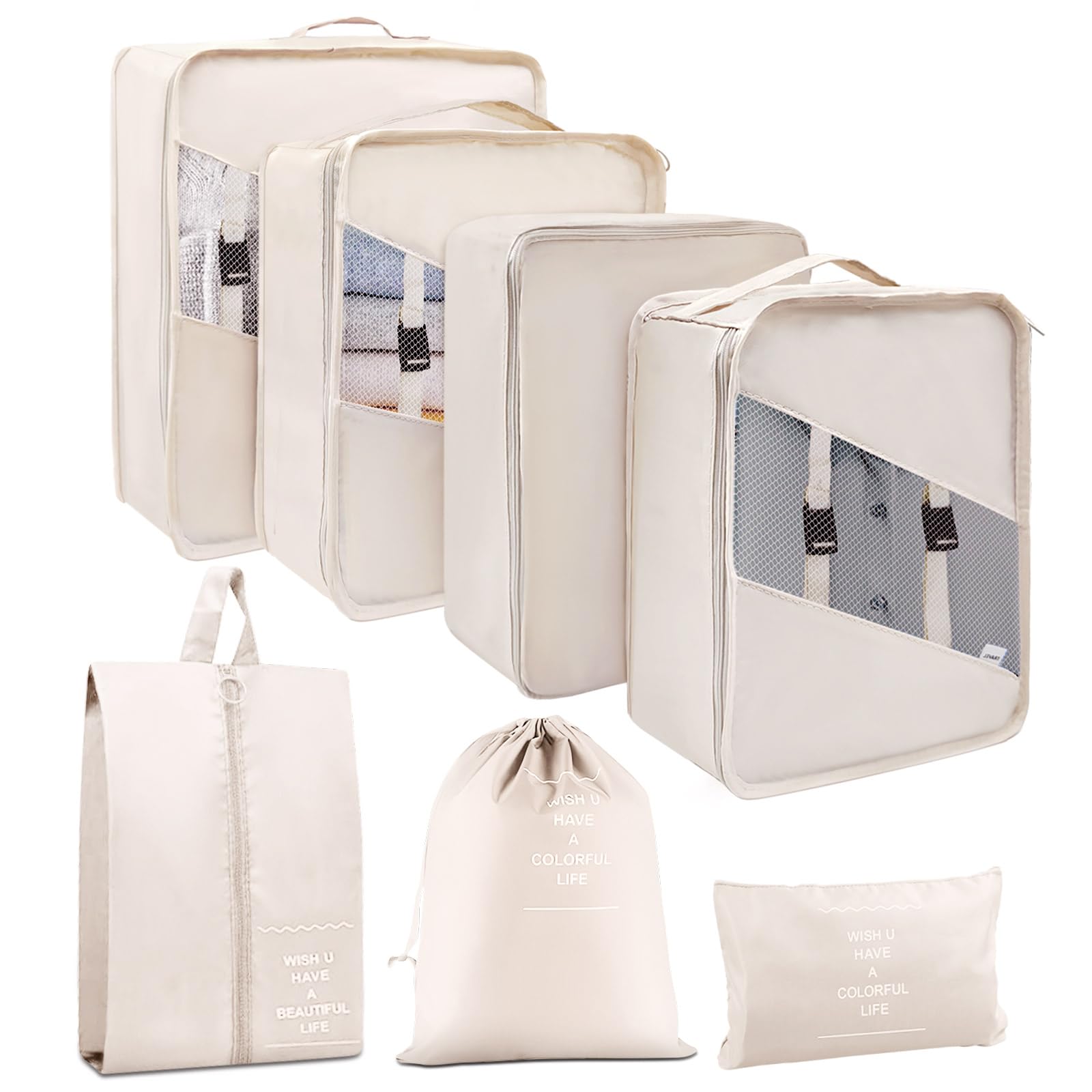 7-Piece Packing Cubes Set - Durable Mesh Travel Organizer Bags for Suitcases, Breathable Luggage Storage Essentials | Perfect for Business Trips, Vacations & Family Travel Organization