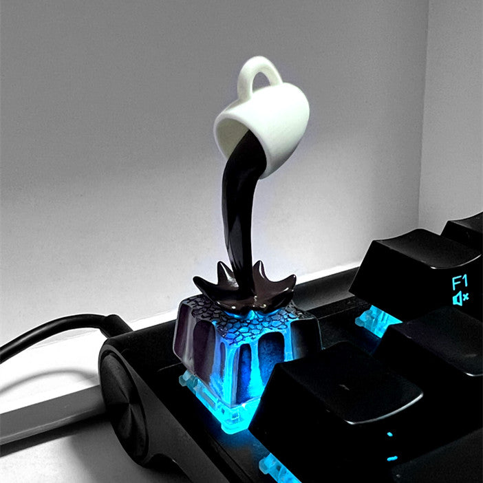 Custom Flowing Coffee Design Transparent Magnetic Mechanical Keycaps - Perfect for Gaming, Typing & Keyboard Customization