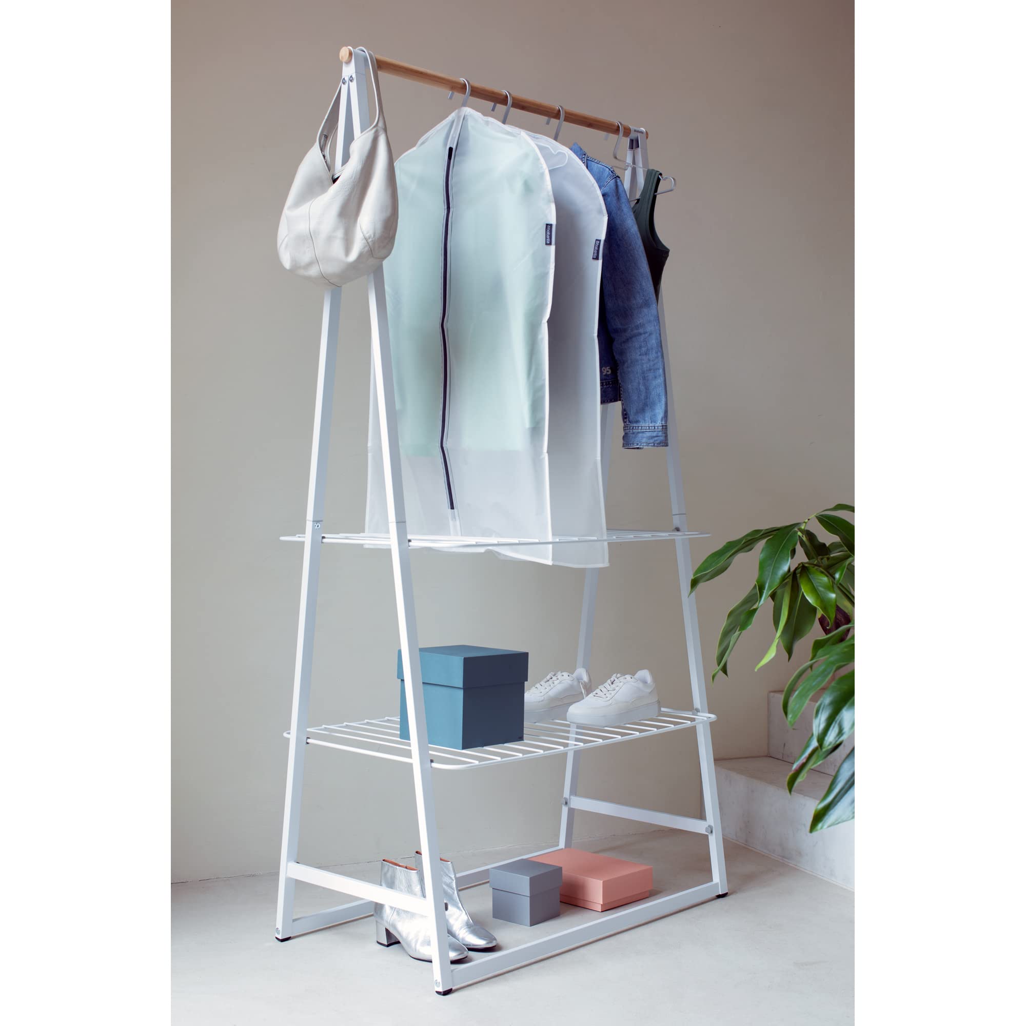 Brabantia 2-Pack Medium Clear Hanging Garment Bags for Closet Storage - Dust & Moth Proof Clothes Protector with Zipper Closure - Fits Coats, Dresses & Suits - Perfect for Travel, Seasonal Storage & Wardrobe Organization