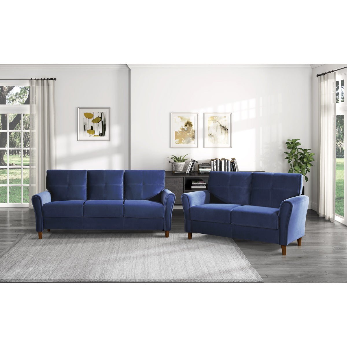 Luxury Dunleith Collection Blue Velvet Loveseat Sofa - Elegant Upholstered Fabric for Living Room, Bedroom & Home Decor