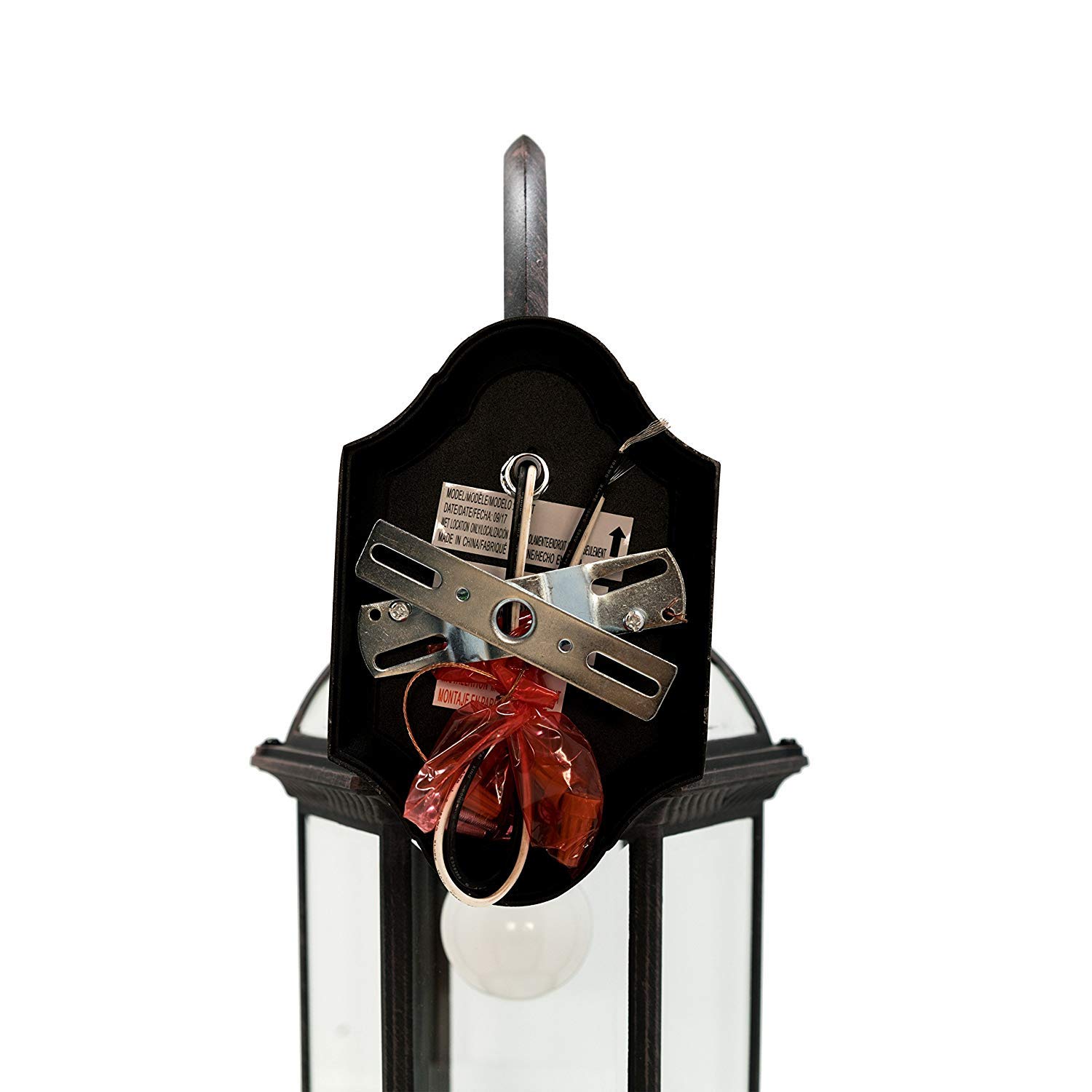 Rustic Wall Lanterns 2 Pack - Weatherproof Outdoor Lighting with Decorative Scroll Sconce Arm & Clear Beveled Glass - Perfect for Front Porch, Backyard, Garden & Patio Lighting