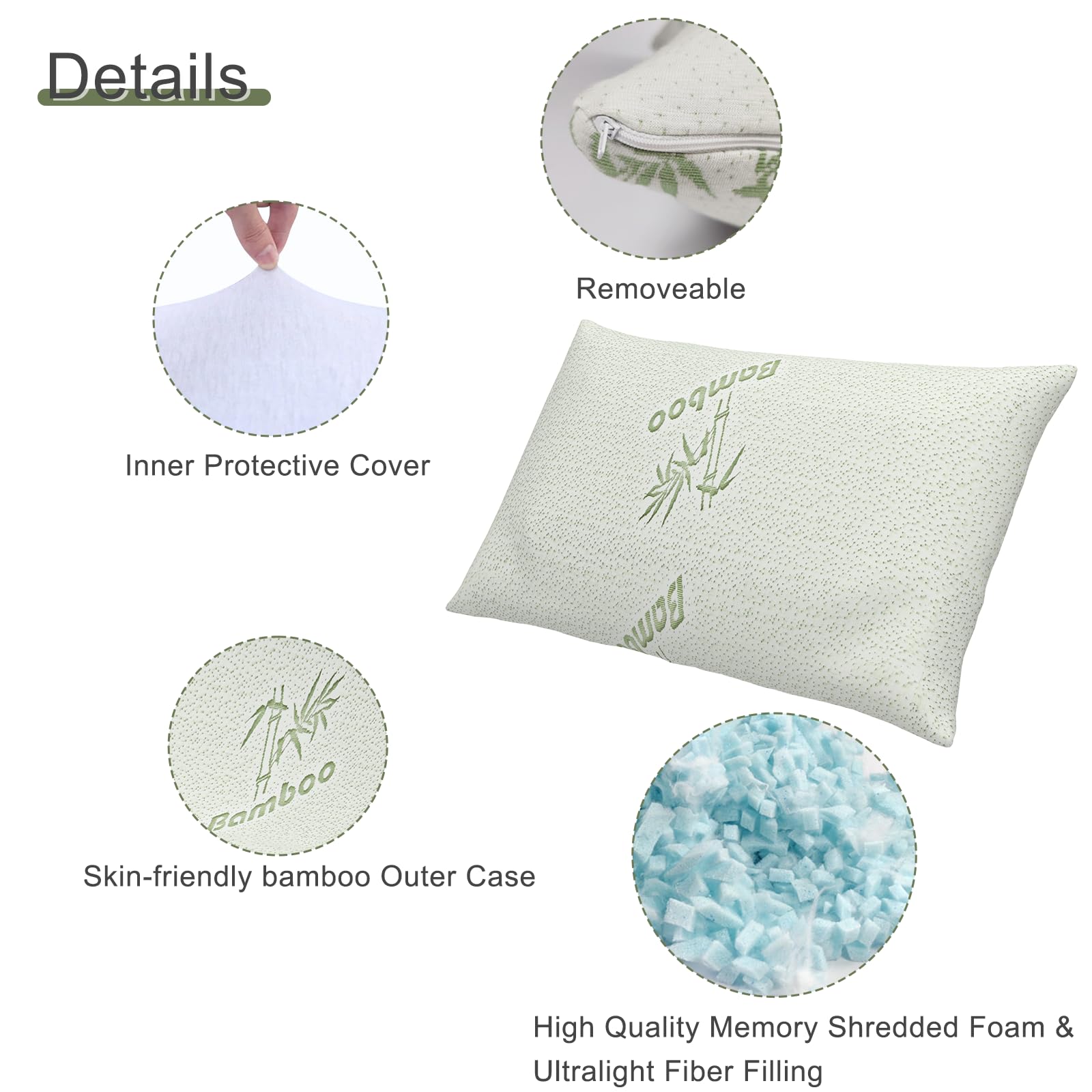 2 Pack Camping Pillow for Sleeping - Small Travel Pillow with Shredded Memory Foam, Portable & Packable with Storage Bag, Soft Cover - Perfect for Camping, Backpacking, Hiking & Outdoor Adventures