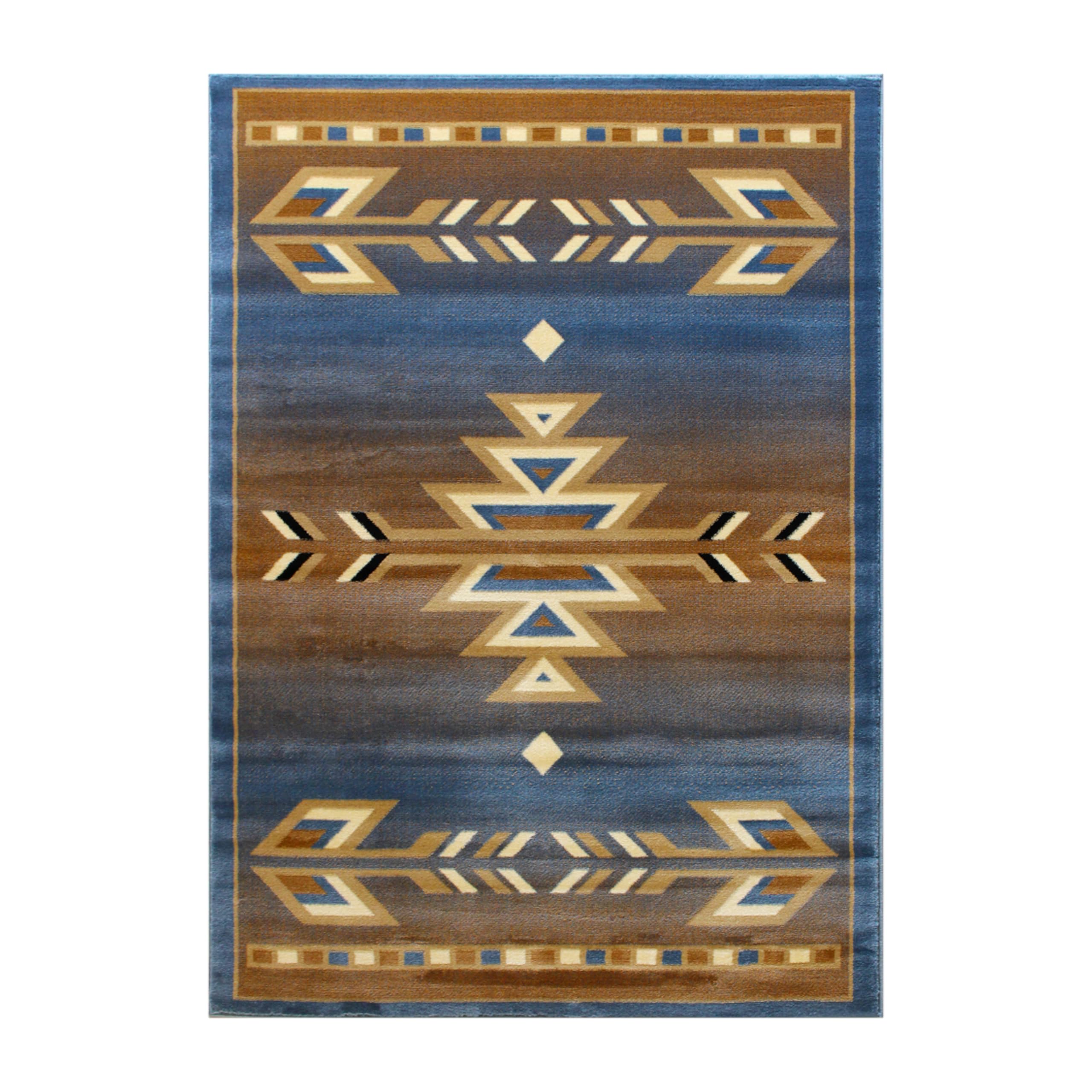 EMMA + OLIVER Reno Olefin Accent Rug 6x9 Feet - Southwestern Geometric Arrow Pattern in Blue, Black, Beige & Ivory - Stain & Moisture Resistant Indoor Outdoor Rug with Jute Backing - Perfect for Living Room, Bedroom, or Patio Decor