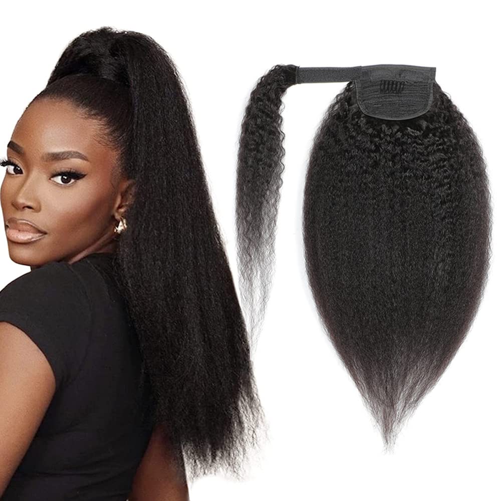 Brazilian Human Hair Clip-in Ponytail Extension - 12 Inch Yaki Kinky Straight Hairpiece with Wrap Around Drawstring for Women | Perfect for Daily Wear, Parties & Special Occasions