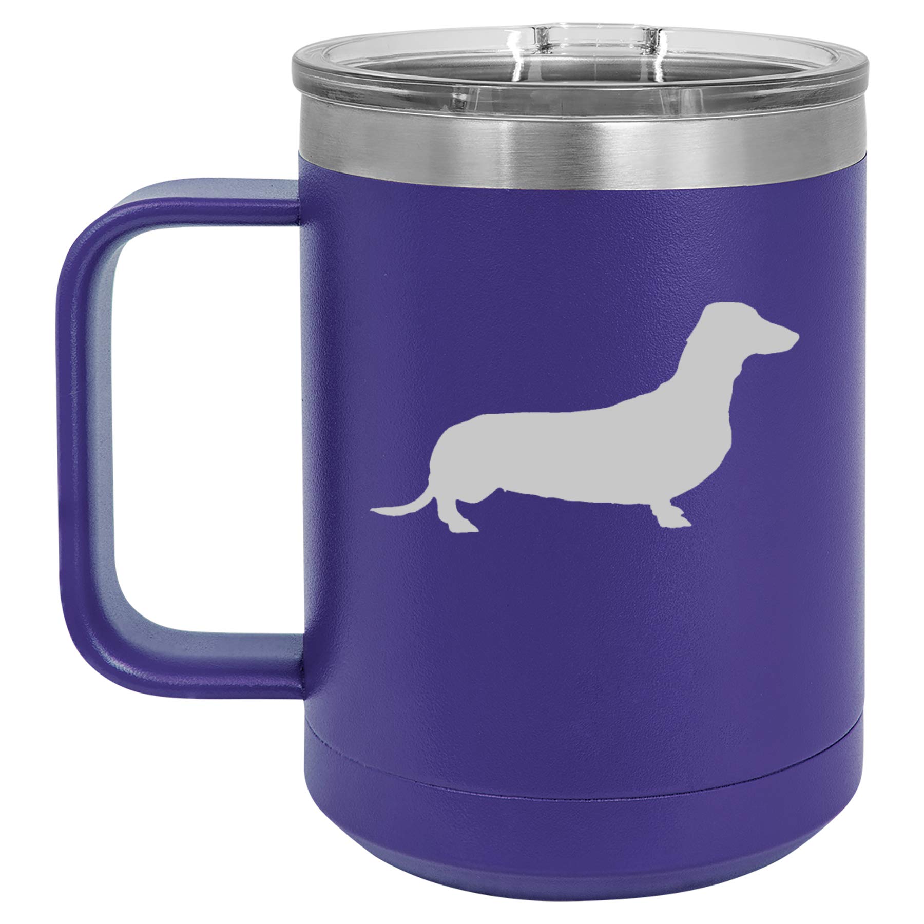 15 oz Vacuum Insulated Stainless Steel Tumbler with Handle & Lid - Leakproof Travel Coffee Mug for Hot & Cold Drinks - Cute Dachshund Design (Purple) - Perfect for Office, Commuting, Camping & Outdoor Activities