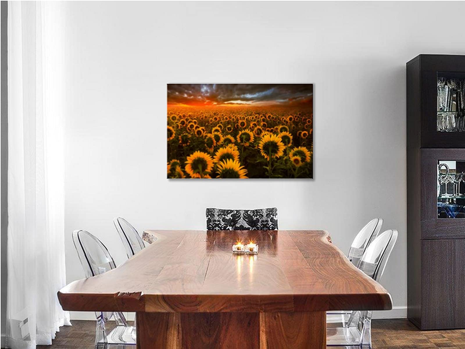 Sunflower Canvas Wall Art - Yellow Floral Painting, Blooming Sunflower Landscape Print for Living Room & Home Decor, Stretched Framed Ready to Hang (40x28 Inches) - Perfect for Farmhouse, Bedroom, Office & Gift Giving