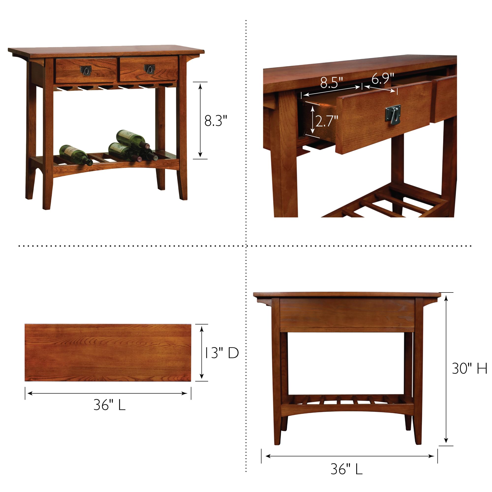 Leick Home 9061-RS Mission Style Wine Cabinet with Glass & Bottle Storage, 2 Drawers - Rustic Russet Finish Buffet Server for Dining Room, Living Room, Kitchen | Perfect for Wine Display, Entertaining & Home Bar Organization