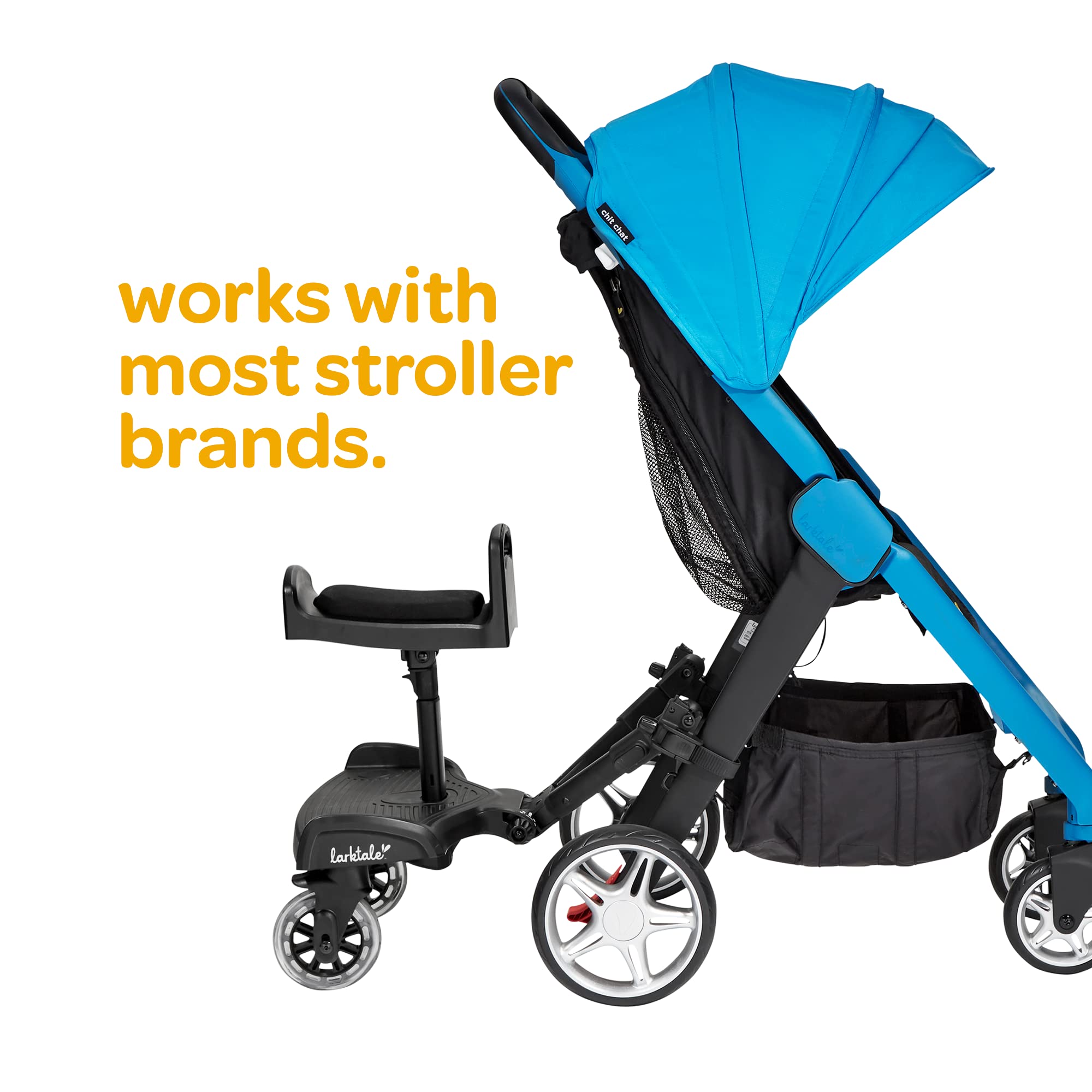 Larktale 2-in-1 Universal Stroller Board with Seat - Convertible Standing & Sitting Ride-On Platform for Kids - Fits Most Single & Double Strollers - Perfect for Siblings, Shopping & Travel Adventures