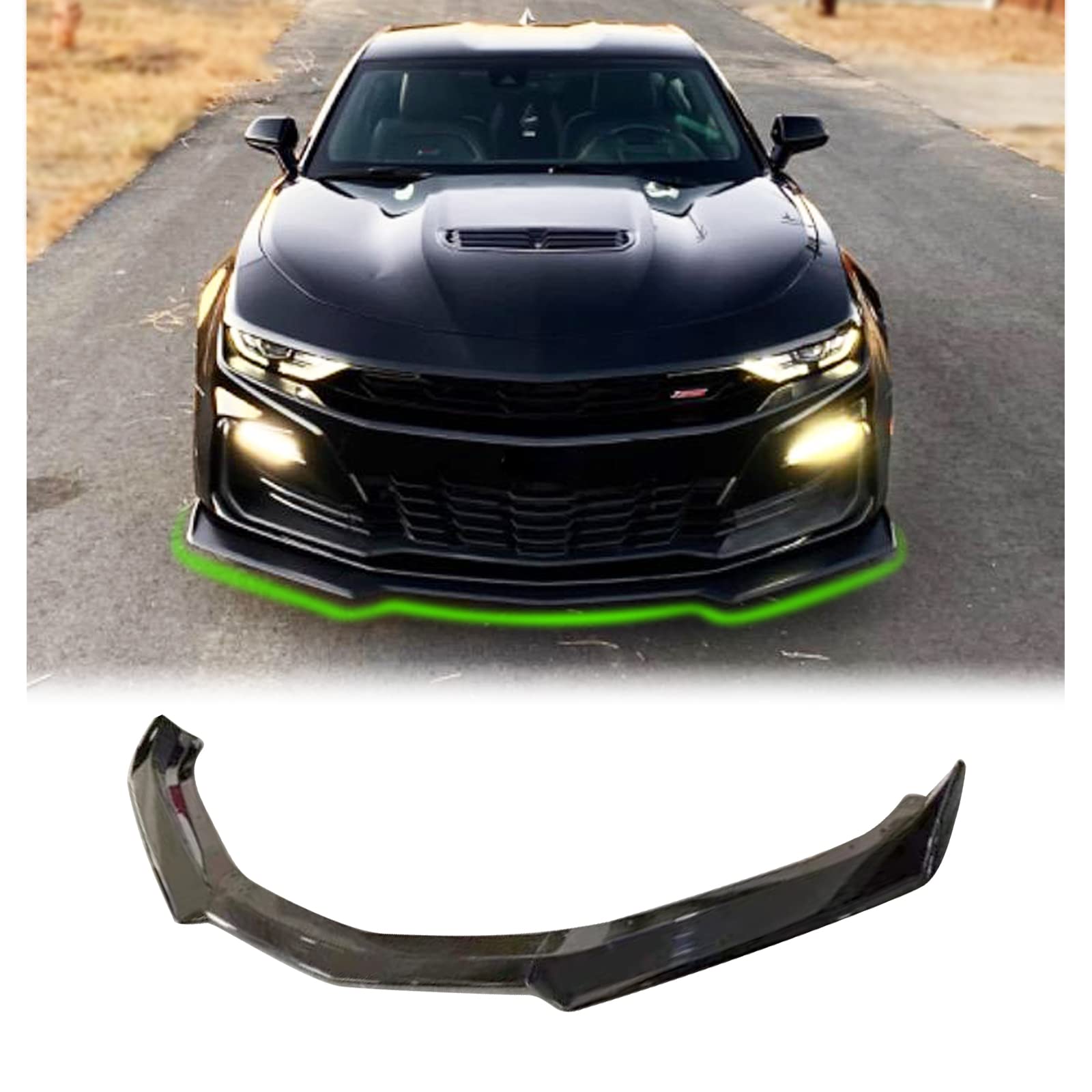 Glossy Black ABS Front Bumper Lip Splitter Spoiler for 2016-2022 Chevy Camaro SS, 2019-2022 LS LT RS - Enhances Aerodynamics & Style for Street Racing & Car Shows