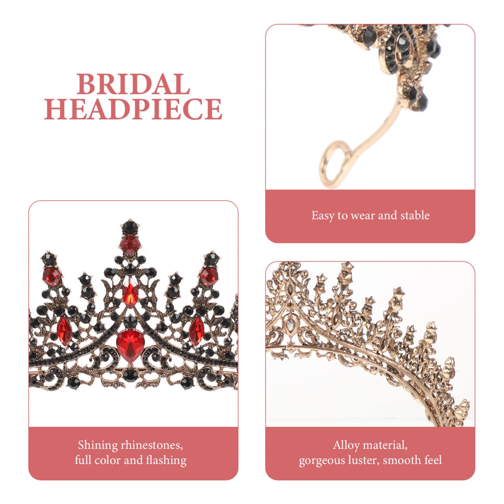 FRCOLOR Black Rhinestone Tiara for Women - Elegant Baroque Bridal Crown Headpiece, Crystal Wedding Hair Accessories for Bride, Miss, Princess | Perfect for Weddings, Prom, Pageants, and Special Occasions