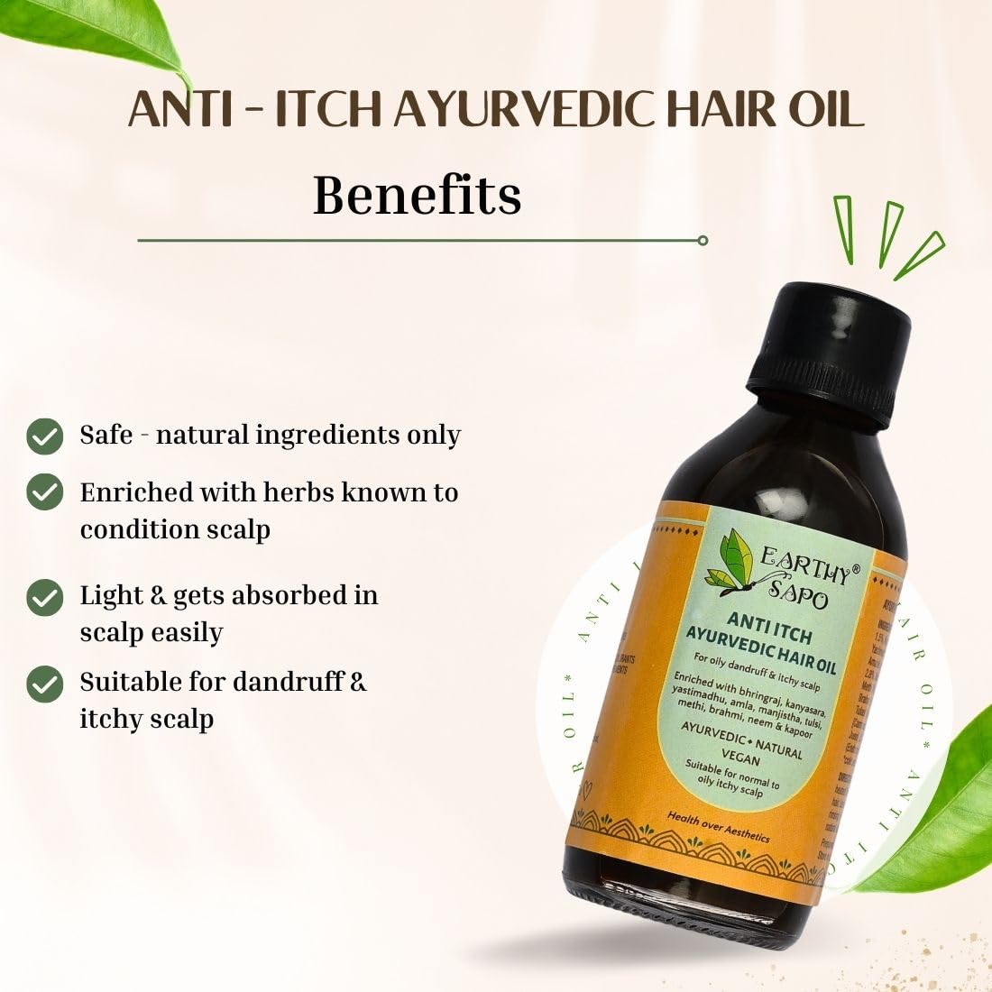 Earthy Sapo Handmade Anti-Itch Ayurvedic Hair Oil with Camphor & Neem - 100ml | Natural Scalp Treatment for Dandruff, Dryness & Hair Growth | Perfect for Daily Hair Care & Relaxing Scalp Massage