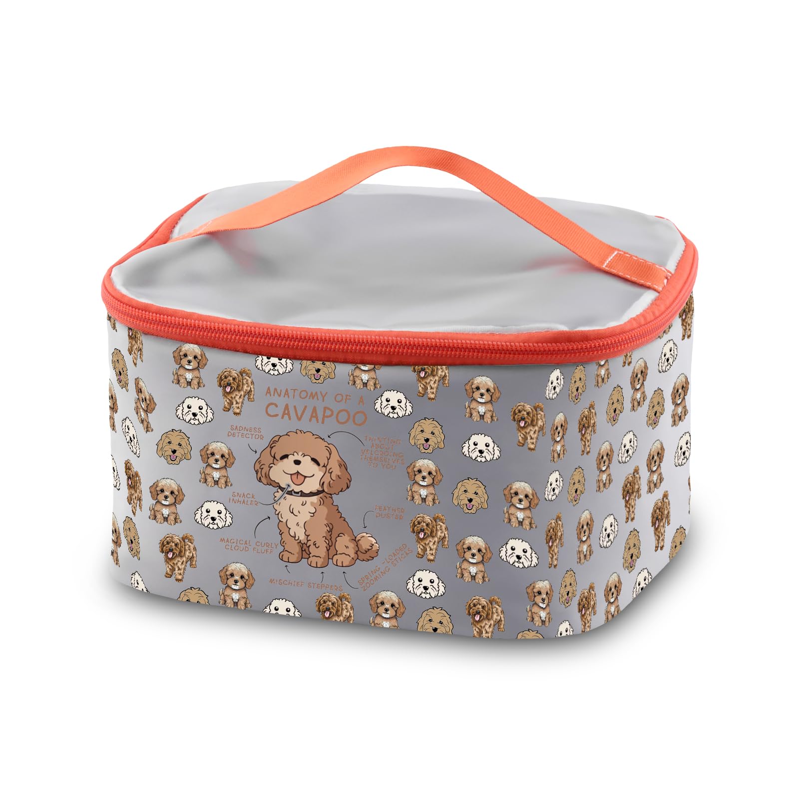 PXTIDY Cavapoo Themed Toiletry Organizer Bag - Perfect Gift for Cavapoo Lovers, Dog Moms & Owners - Waterproof Cosmetic Travel Case (Grey) - Ideal for Travel, Gym & Daily Organization